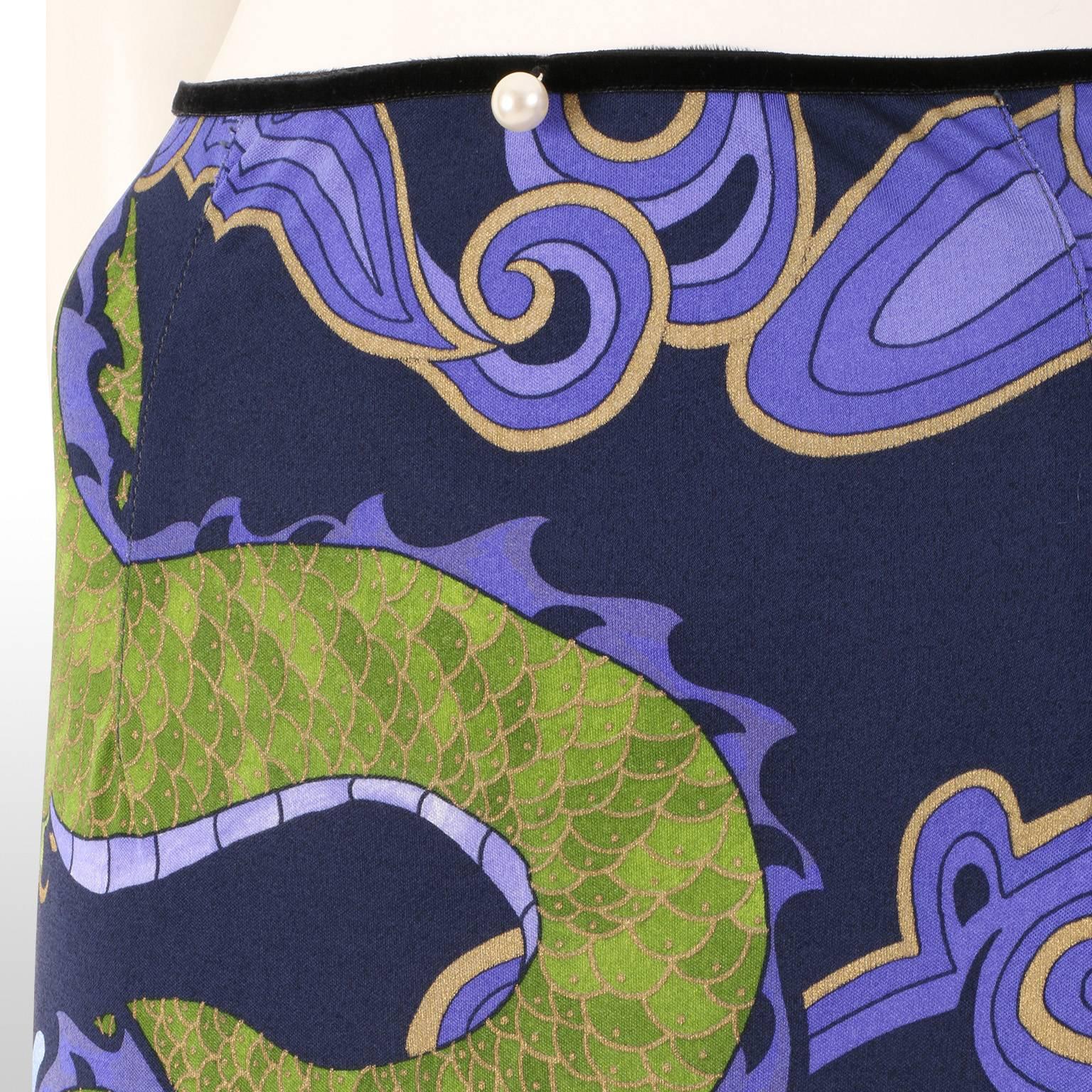 Original Voyage Oriental Style Maxi Skirt with Dragons and Bamboo Print Size 6/8 For Sale 1