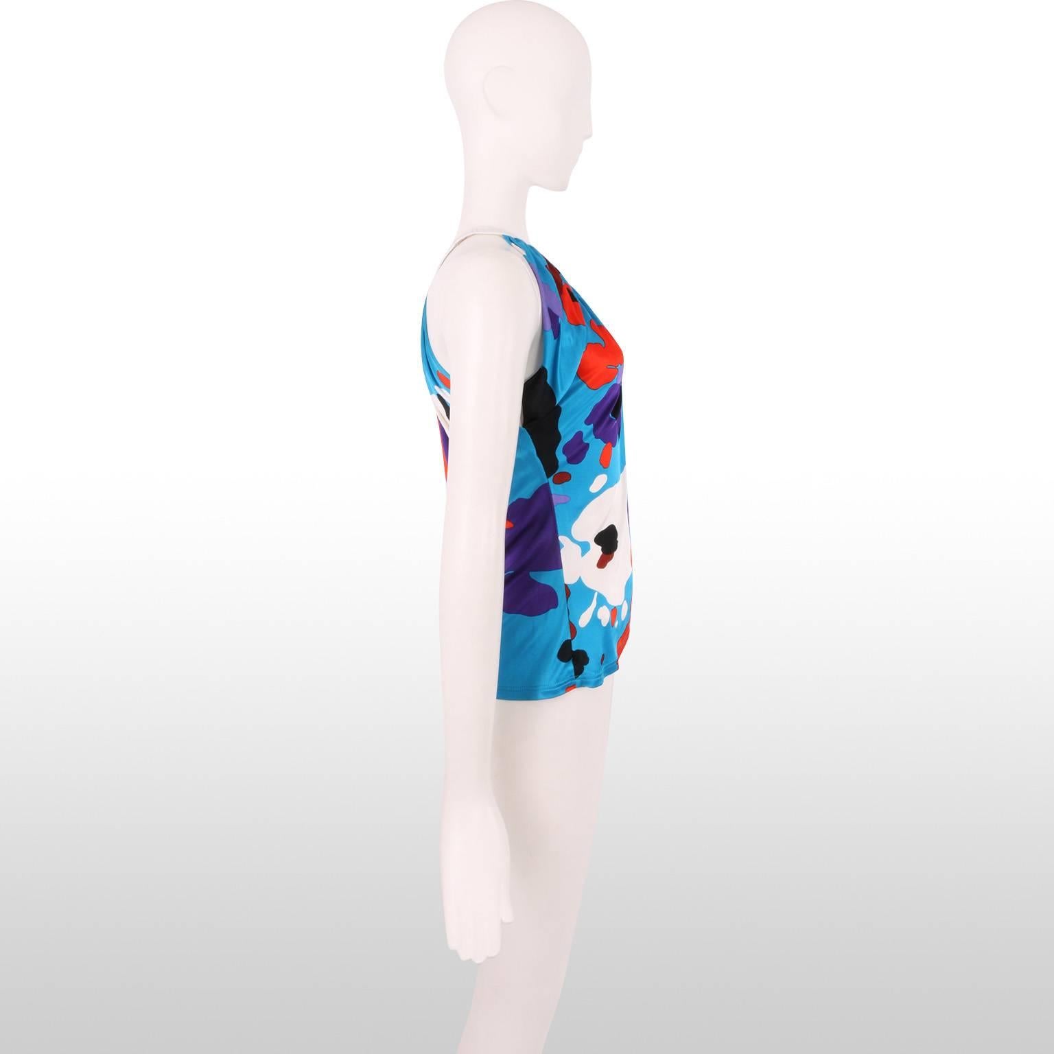 Women's John Galliano Electric Blue One Shoulder Abstract Bright Floral  Print Summer To For Sale
