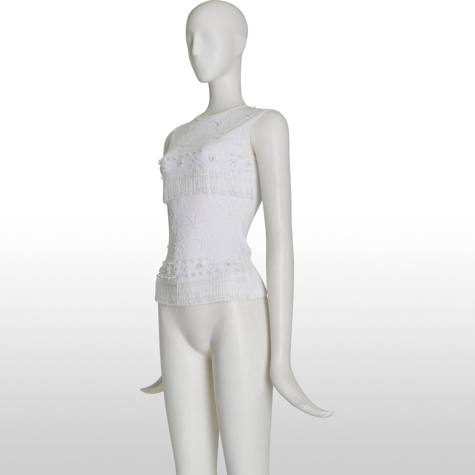 Gray Dolce and Gabbana White Beaded Cotton Tank Top Approx UK Size 8 For Sale