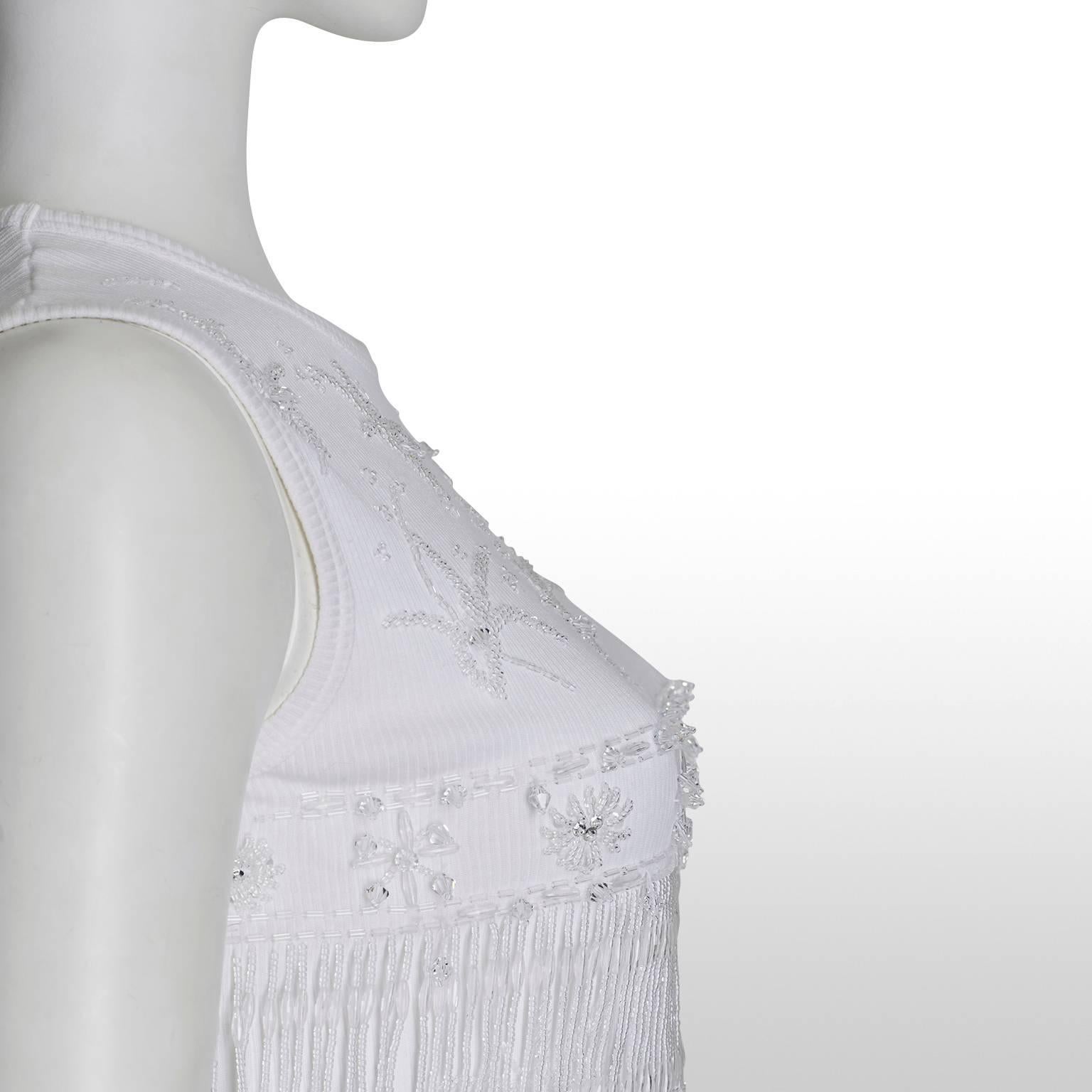 Dolce and Gabbana White Beaded Cotton Tank Top Approx UK Size 8 For Sale 1