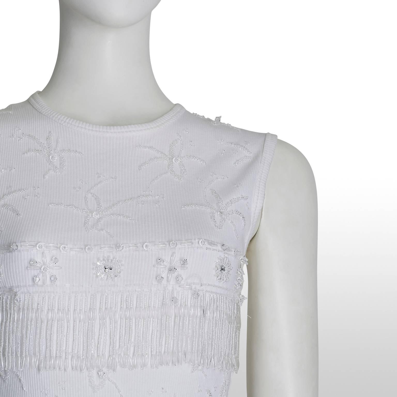 Dolce and Gabbana White Beaded Cotton Tank Top Approx UK Size 8 For Sale 2