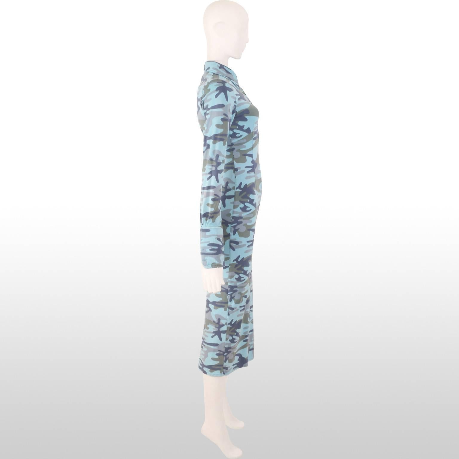 Women's Original Voyage Blue Camouflage Shirt Dress Approx Size UK 6