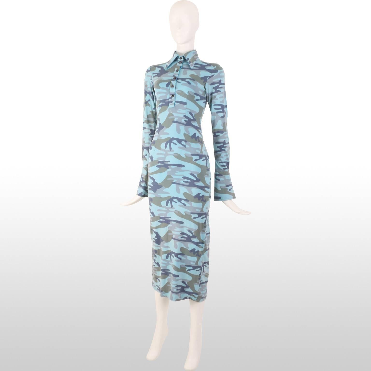Original Voyage Blue Camouflage Shirt Dress Approx Size UK 6 In Excellent Condition In London, GB