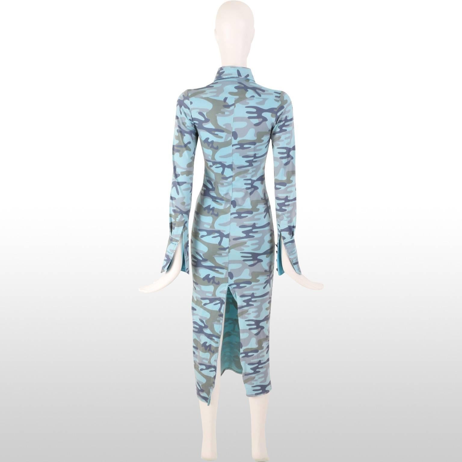 Original Voyage Blue Camouflage Shirt Dress Approx Size UK 6 1