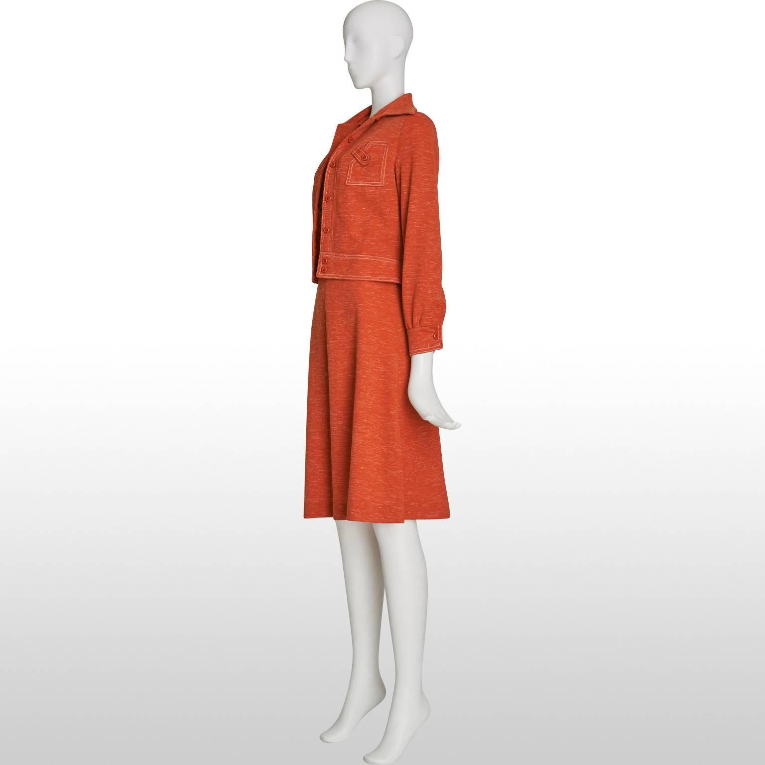 Cute 1960's Jonathan Logan Orange Stripe Dress Suit Size 8 For Sale 2