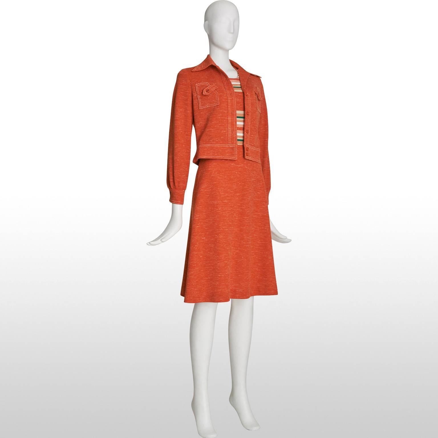 Cute 1960's Jonathan Logan Orange Stripe Dress Suit Size 8 For Sale 1