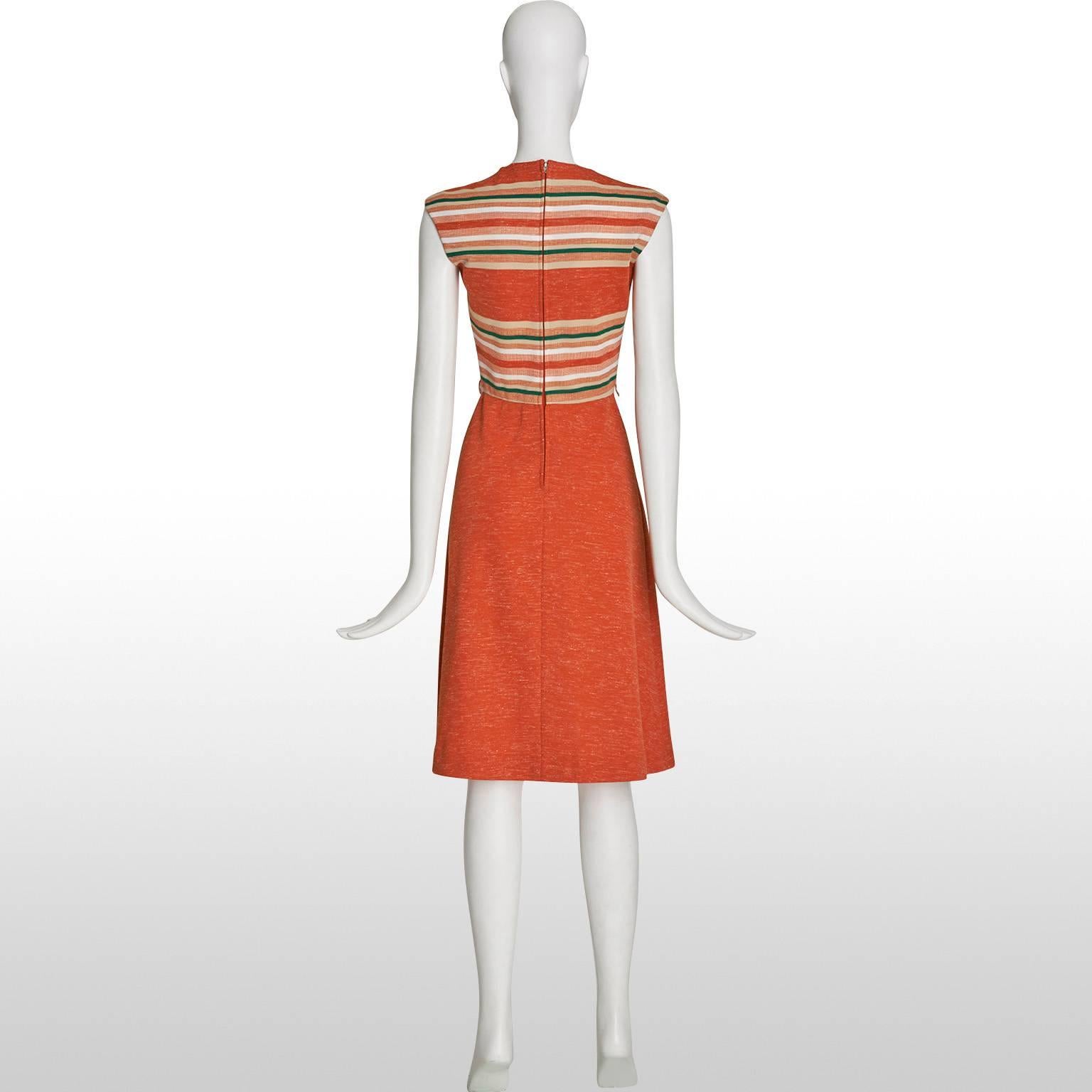 Cute 1960's Jonathan Logan Orange Stripe Dress Suit Size 8 In Excellent Condition For Sale In London, GB