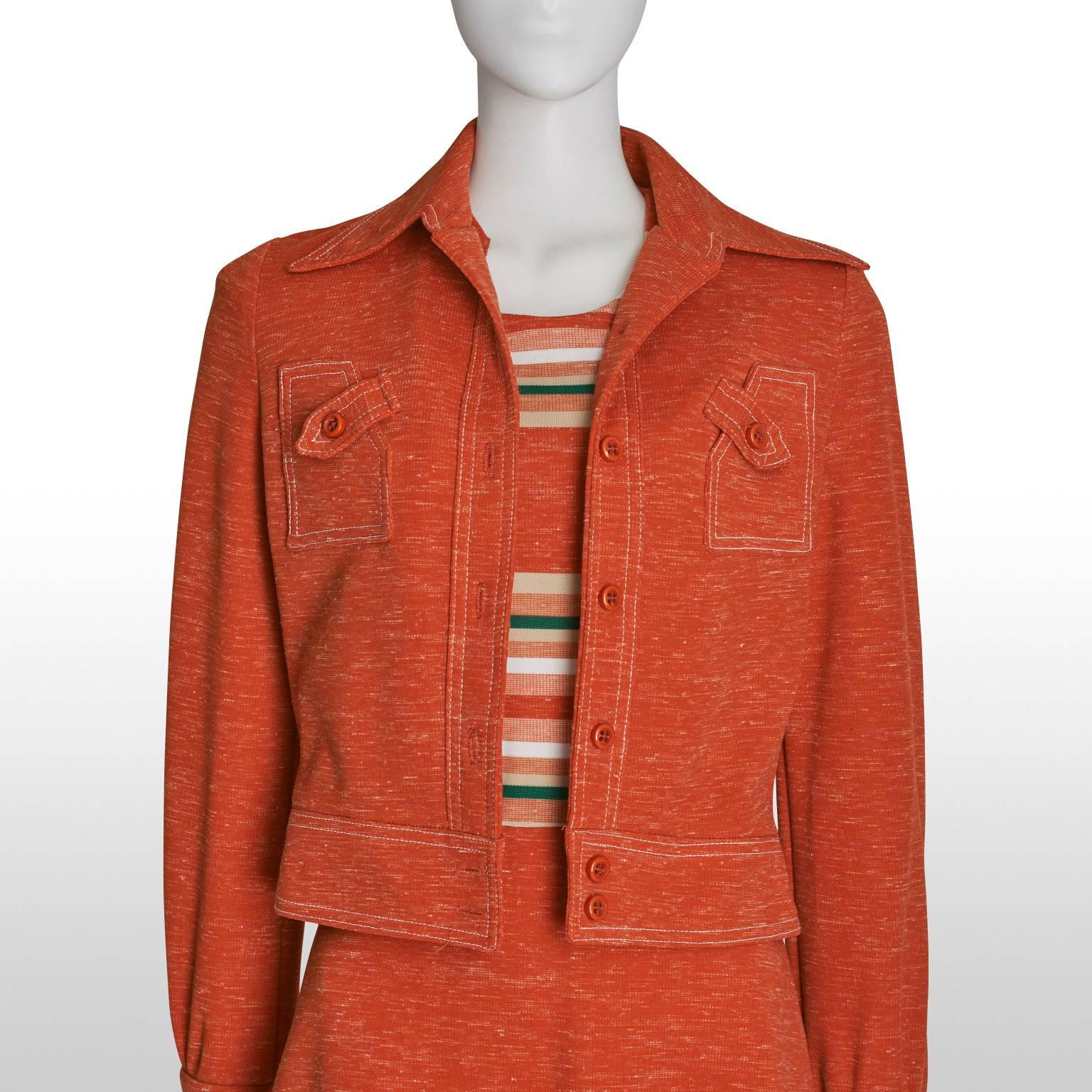 Cute 1960's Jonathan Logan Orange Stripe Dress Suit Size 8 For Sale 4