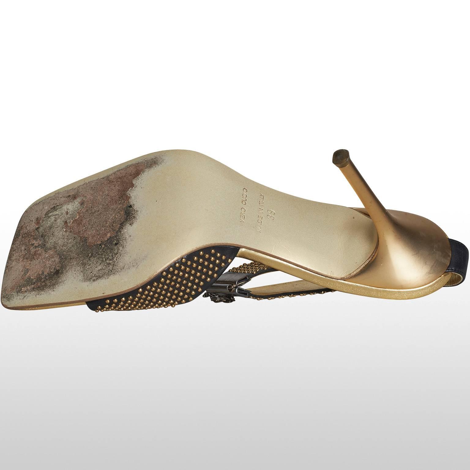 Women's Roberto Cavalli Black Gold Studded Sandals Size UK 6 For Sale