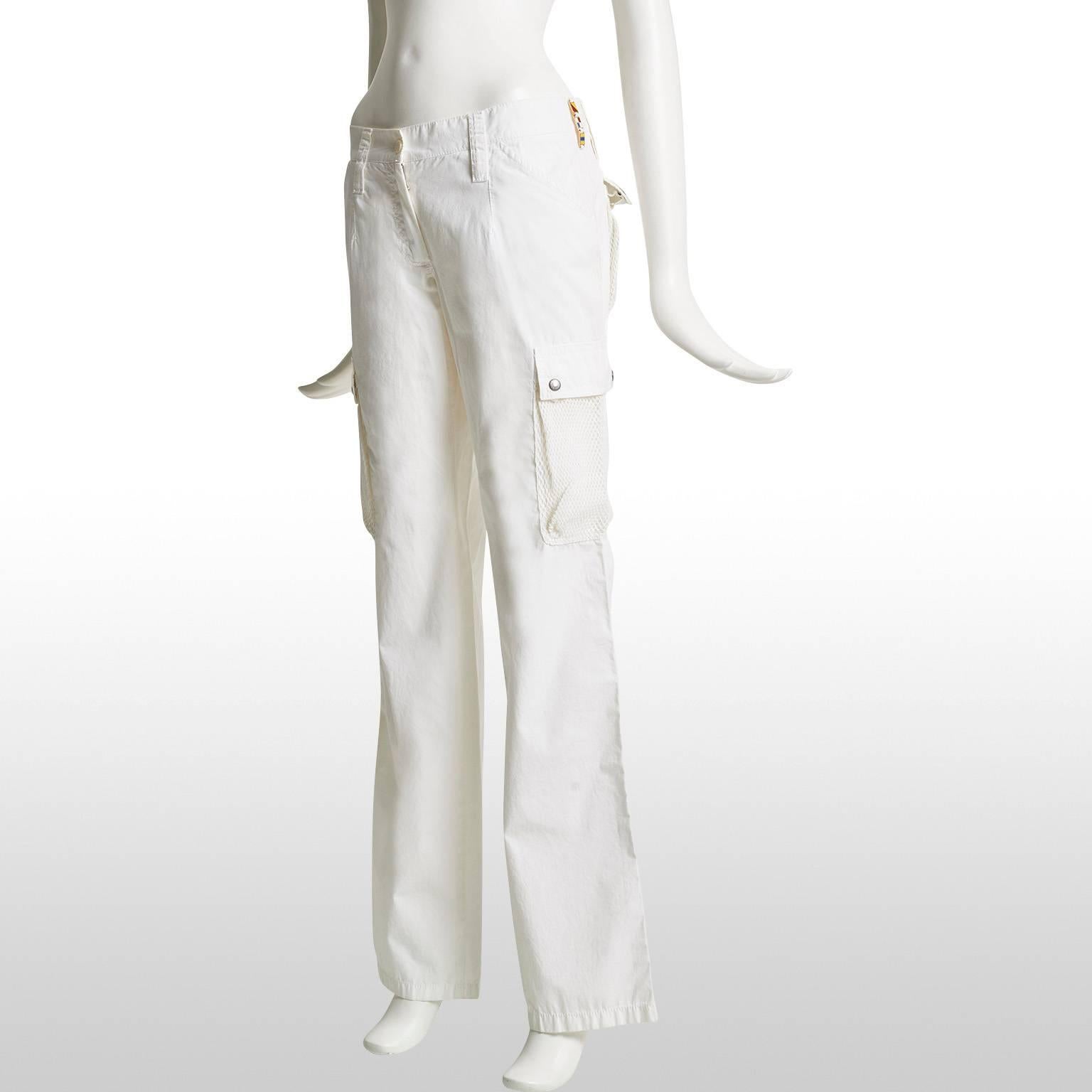 Gray Dolce and Gabbana Egg White Cargo Trousers with Mesh Pockets  For Sale