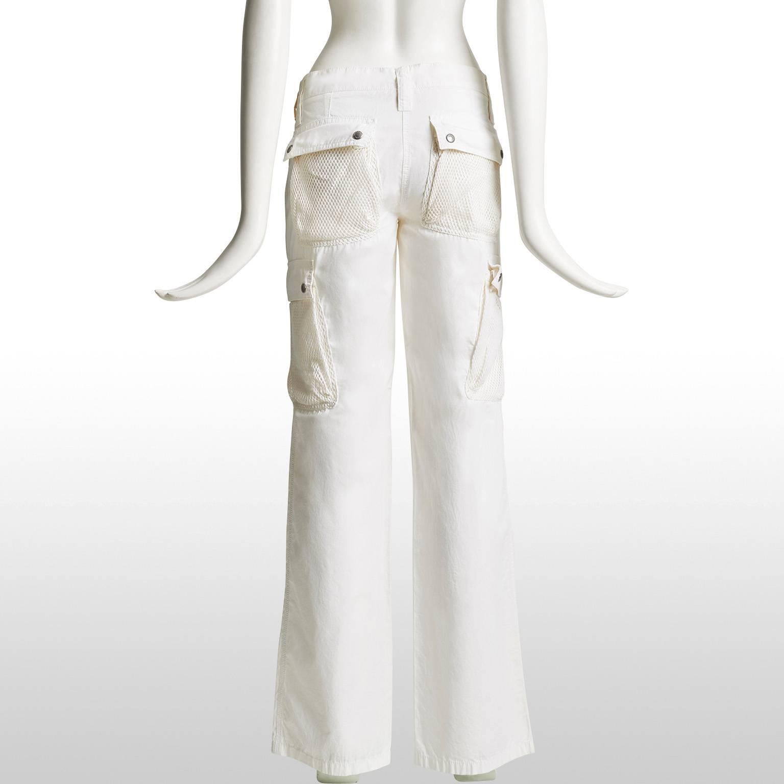 Dolce and Gabbana Egg White Cargo Trousers with Mesh Pockets  In Excellent Condition For Sale In London, GB