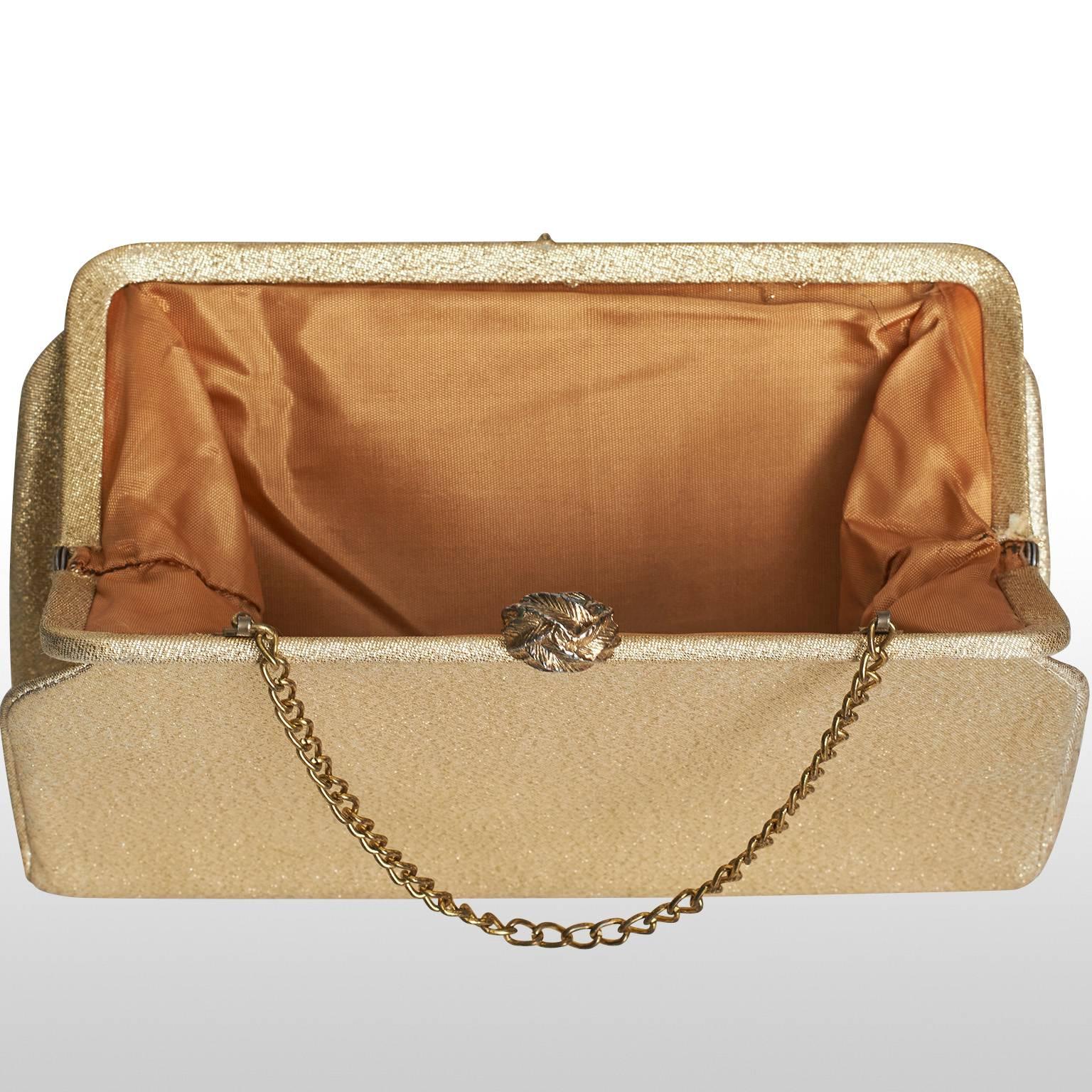 Beige 1950's Golden Sparkling Clutch Bag For Sale
