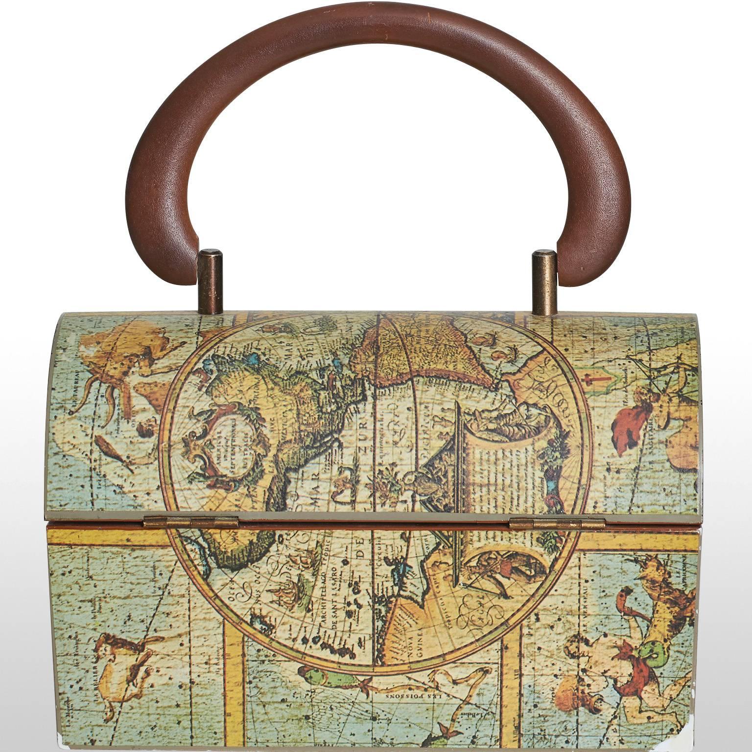 1970's Map Print Lunchbox Bag In Excellent Condition In London, GB
