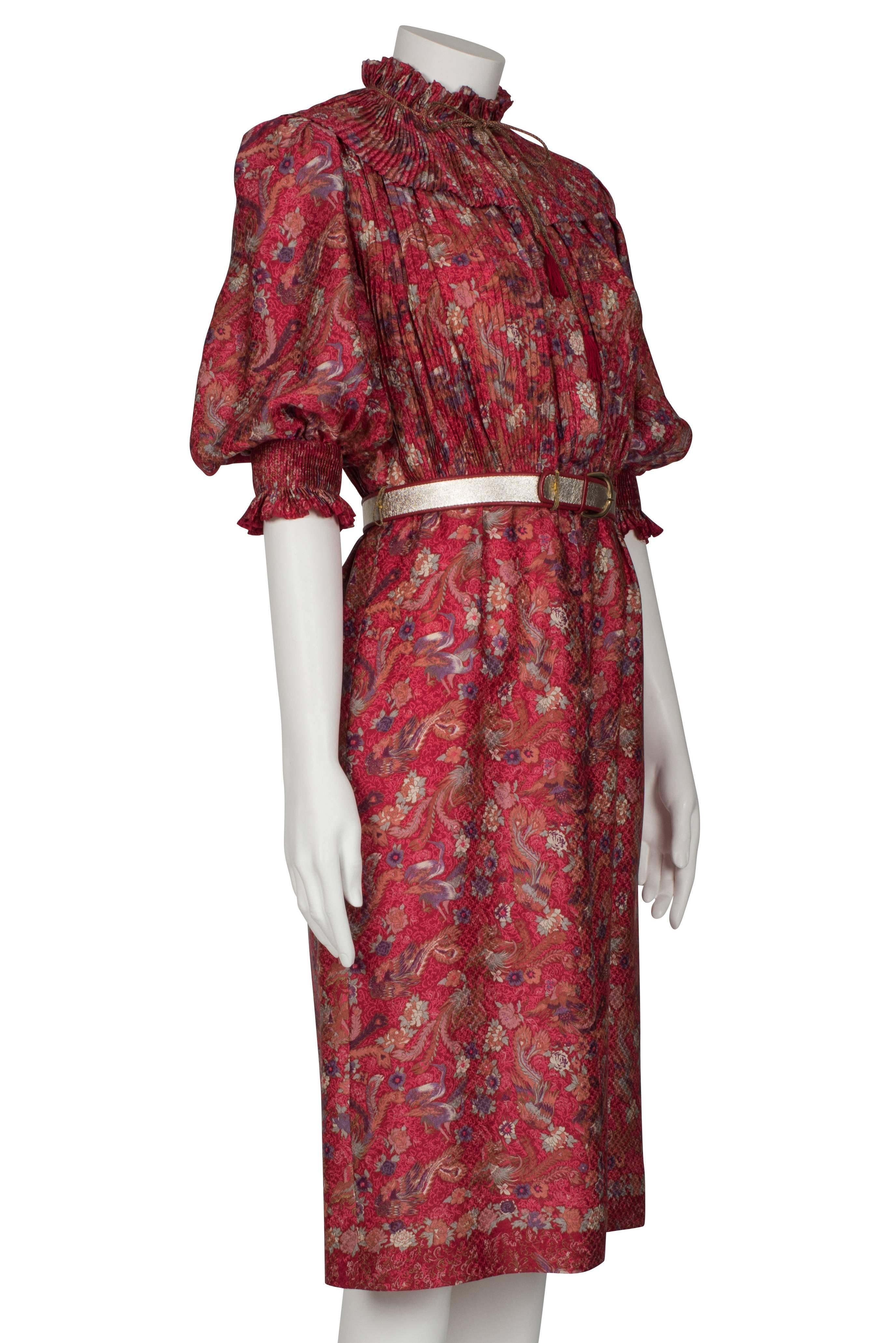 Brown 1980's Emanuel Ungaro Crimson Herron Print Dress & Jacket For Sale
