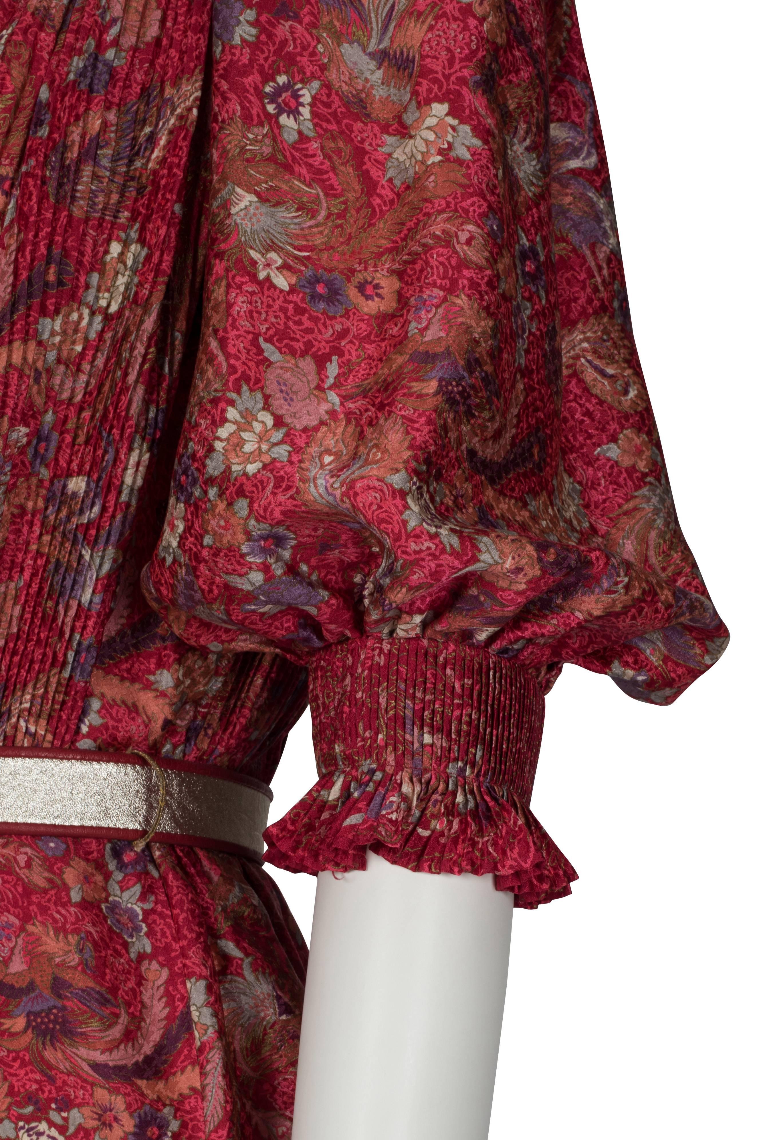 1980's Emanuel Ungaro Crimson Herron Print Dress & Jacket For Sale 2