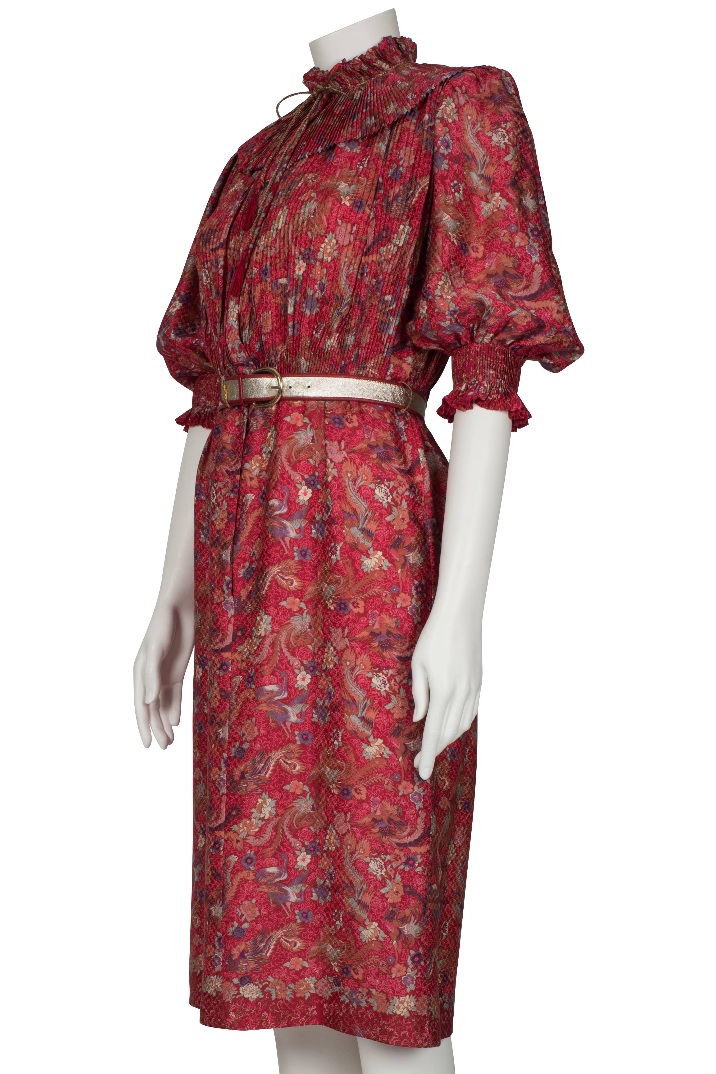 Women's 1980's Emanuel Ungaro Crimson Herron Print Dress & Jacket For Sale