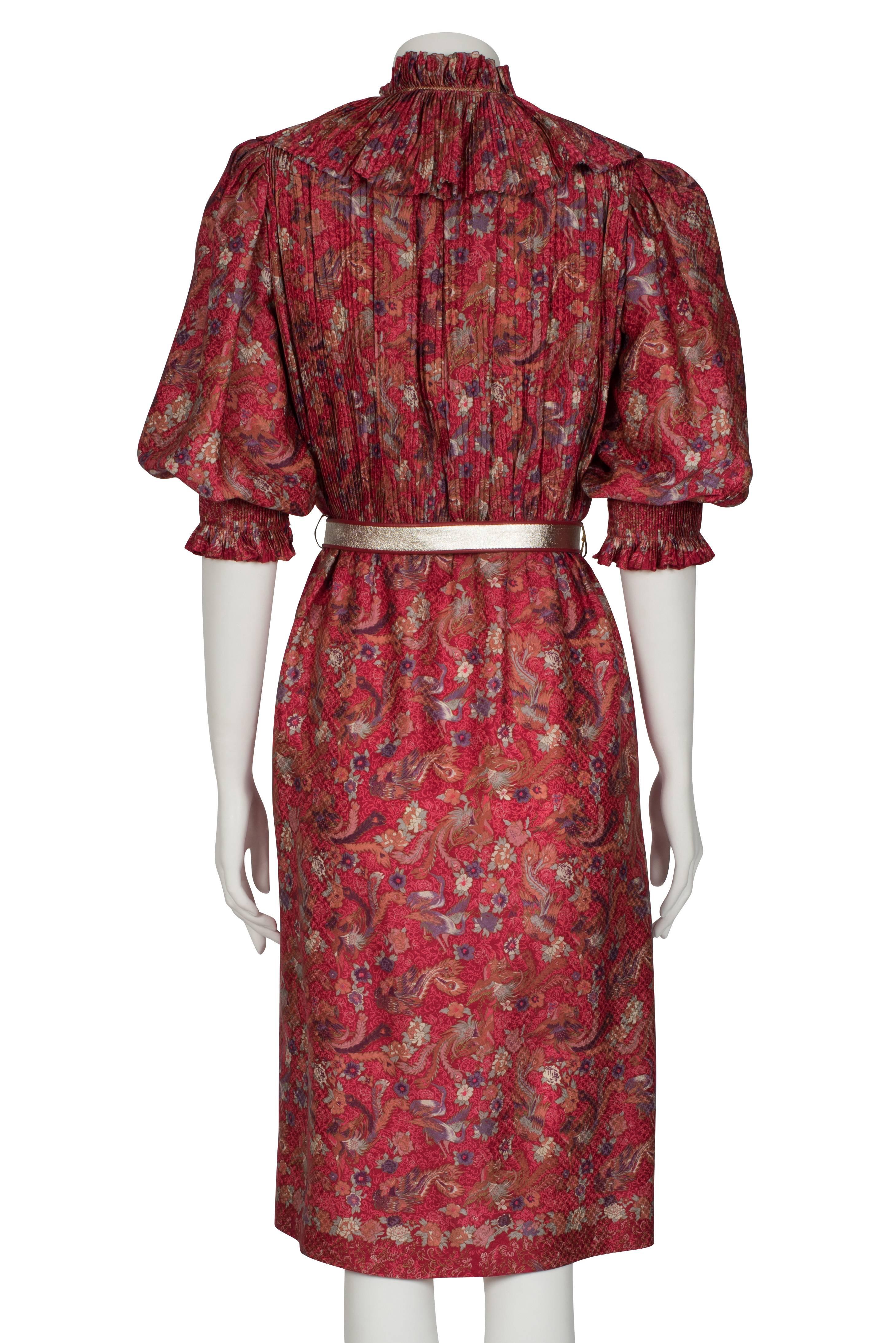 1980's Emanuel Ungaro Crimson Herron Print Dress & Jacket In Excellent Condition For Sale In London, GB