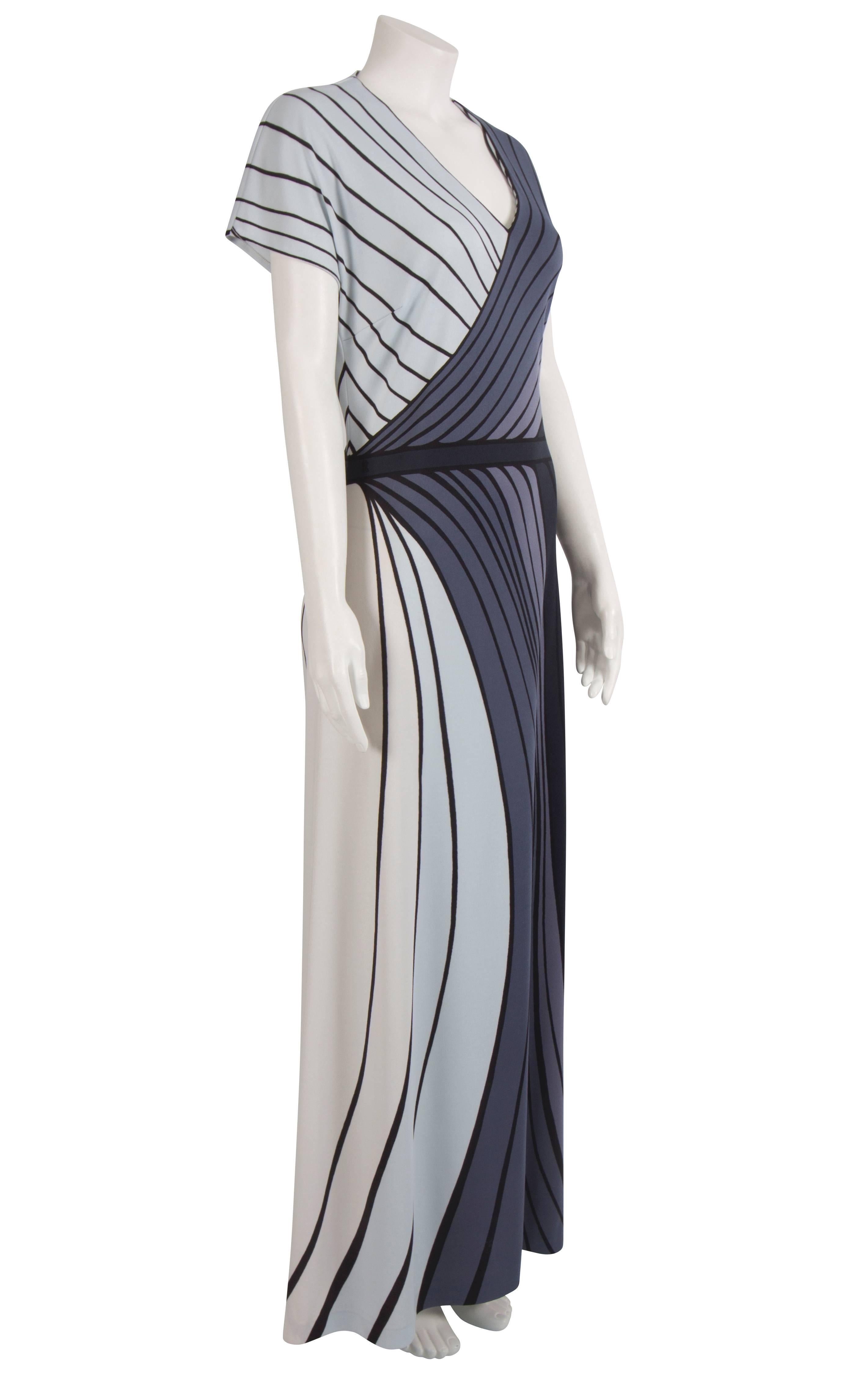 1976 Roberta di Camerino Trompe L'Oeil Déco Stripes Gown  In Excellent Condition For Sale In London, GB