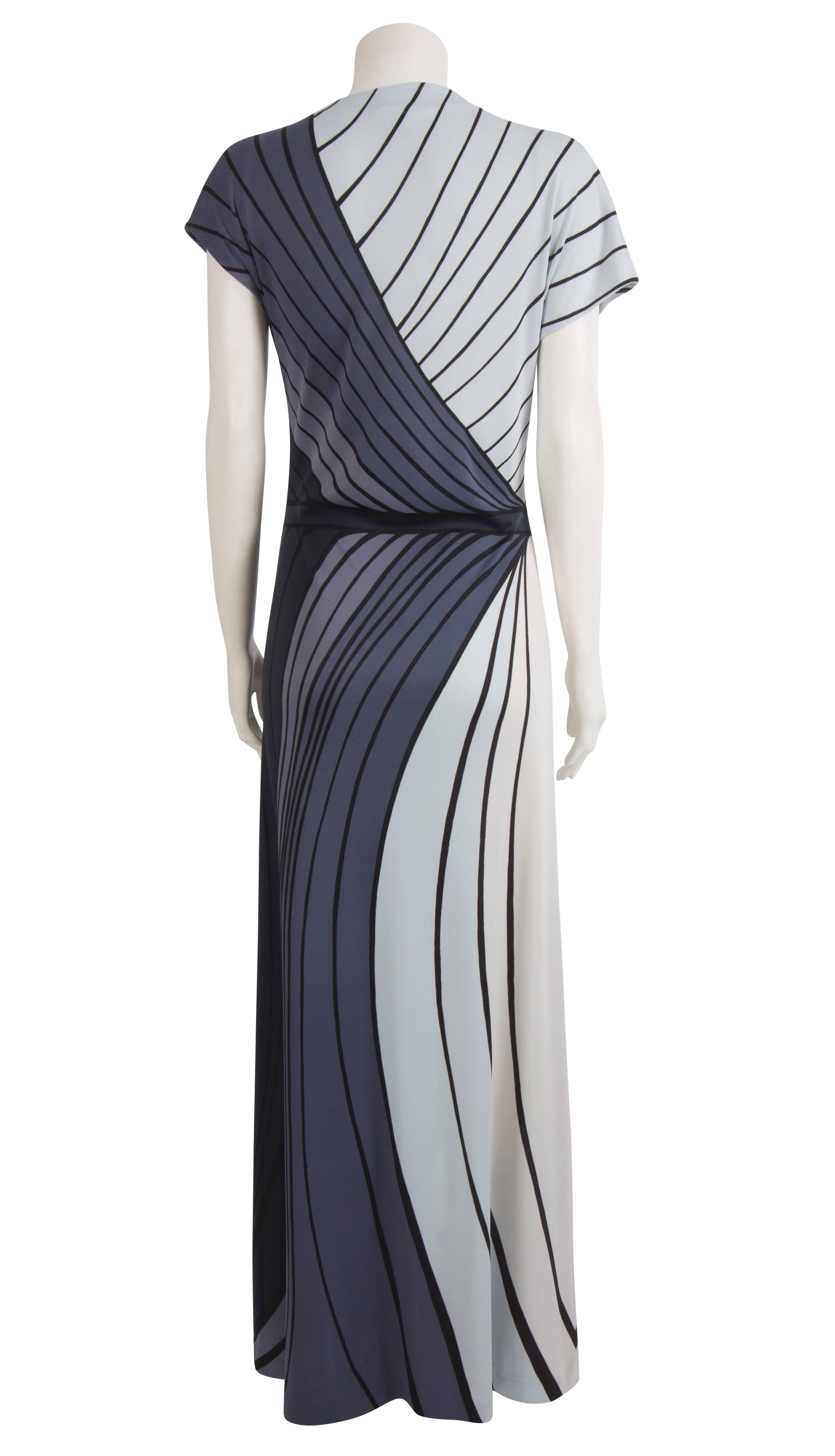 Women's 1976 Roberta di Camerino Trompe L'Oeil Déco Stripes Gown  For Sale