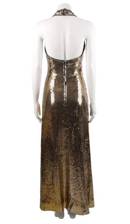 1970's Jean Chess Gold Sequinned Halter Gown and Jacket For Sale at 1stDibs