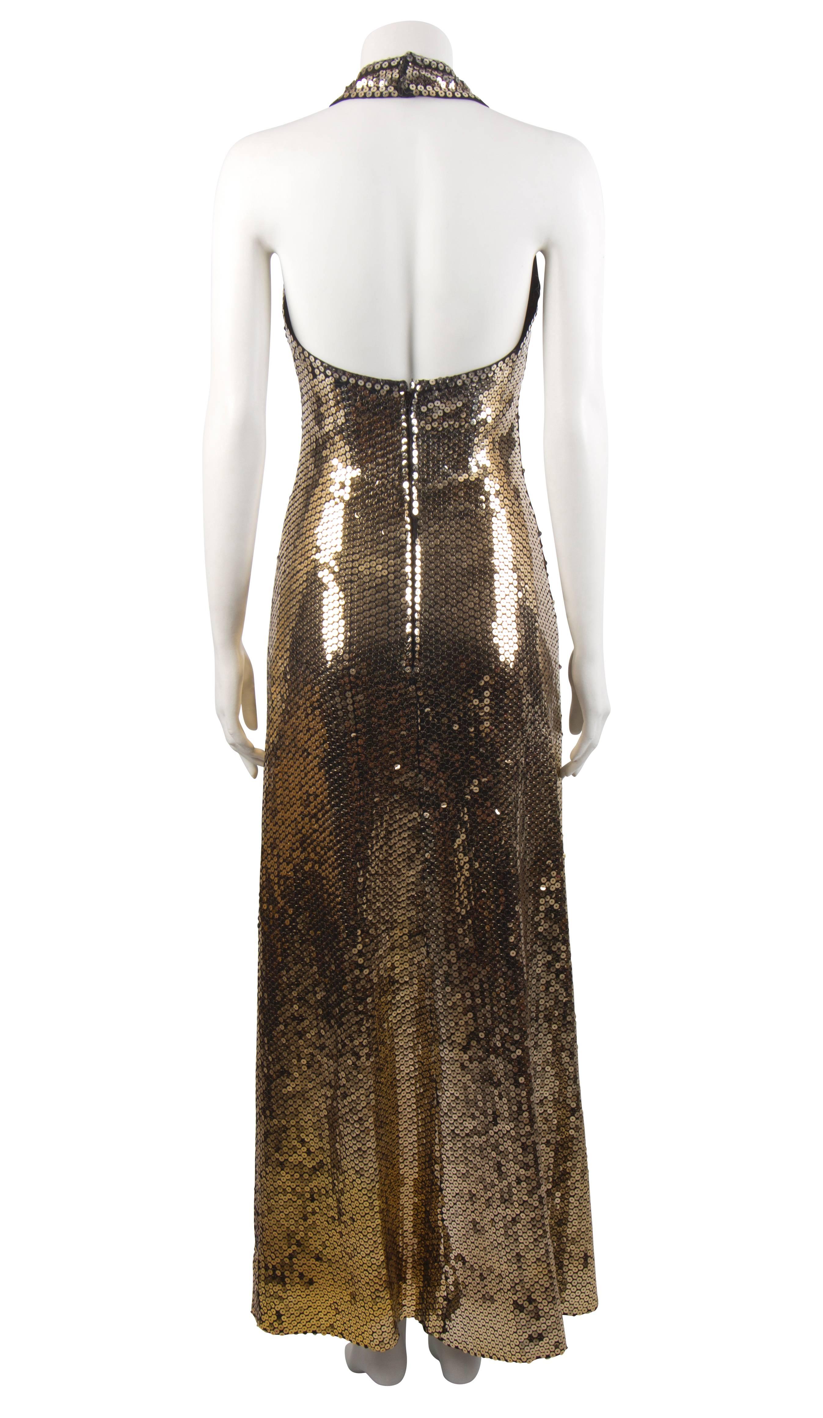 1970's Jean Chess Gold Sequinned Halter Gown and Jacket For Sale 2