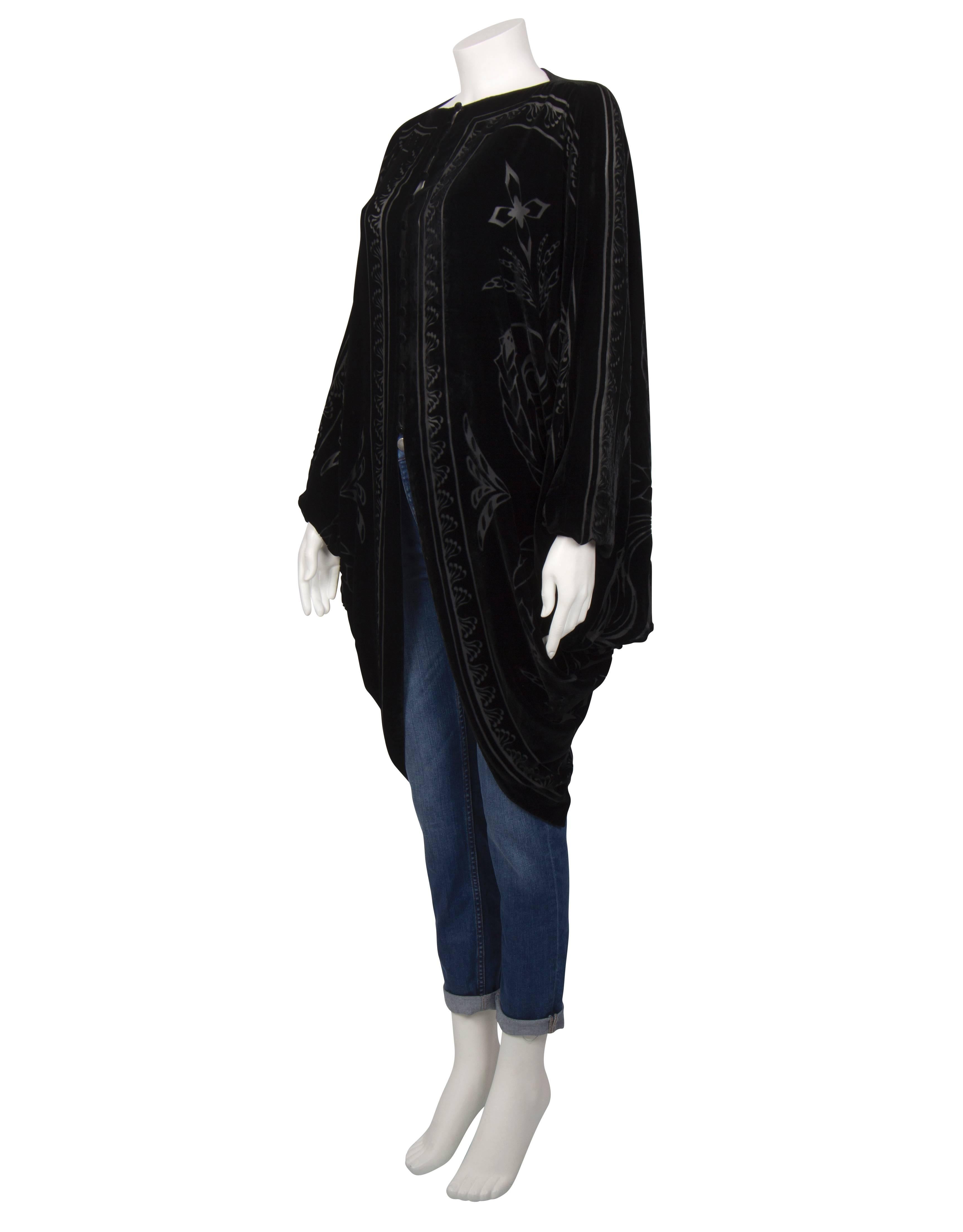Women's 1980's Charles and Patricia Lester Black Silk Art Nouveau Devore Velvet Cape  For Sale