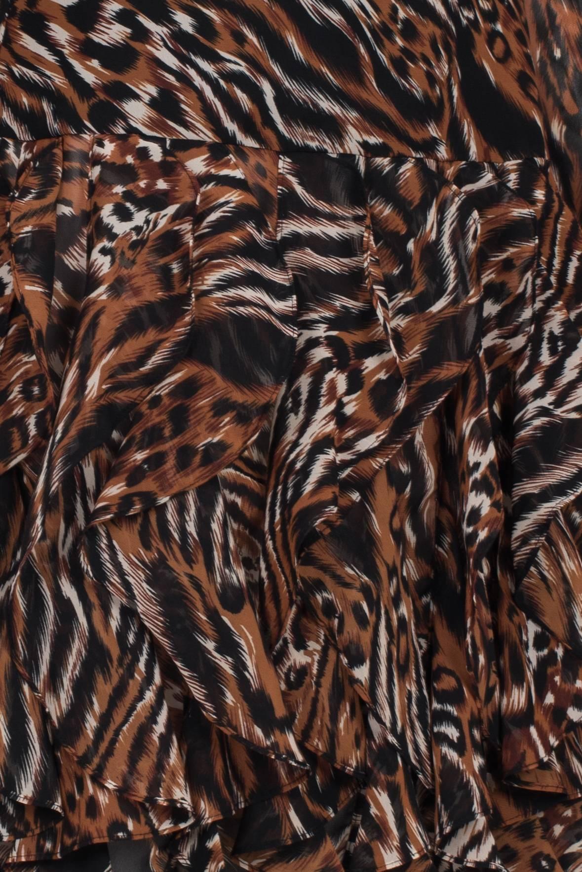 1980's J. Harris Animal Print Ruffled Skirt Backless Dress For Sale 3