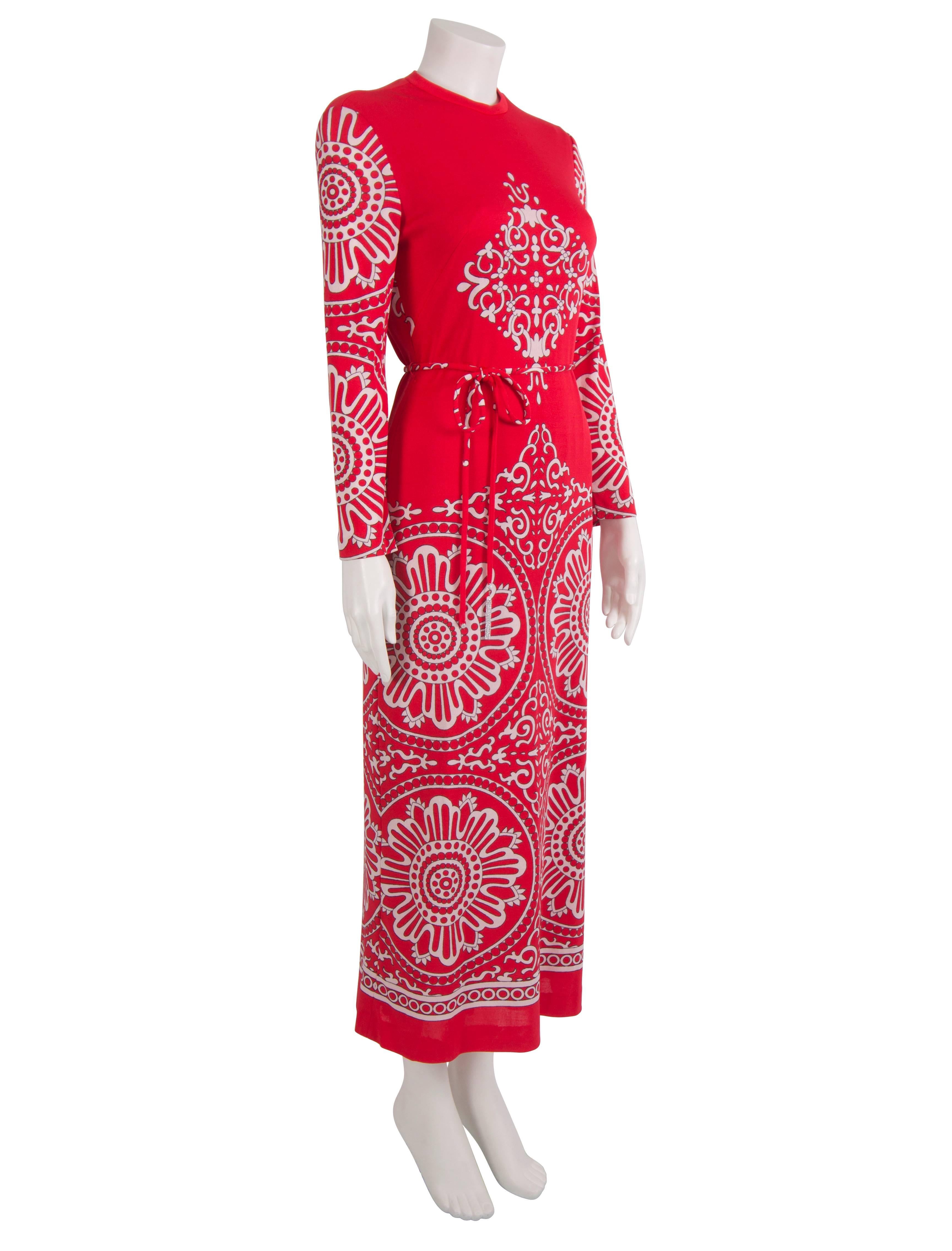 Women's 1970's Red And White Mirrored Mandala Dress