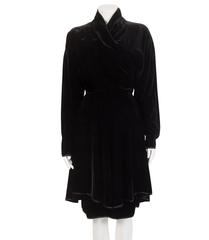 1980's Janice Wainright Black Velvet Draped Front Open Back Cocktail Dress