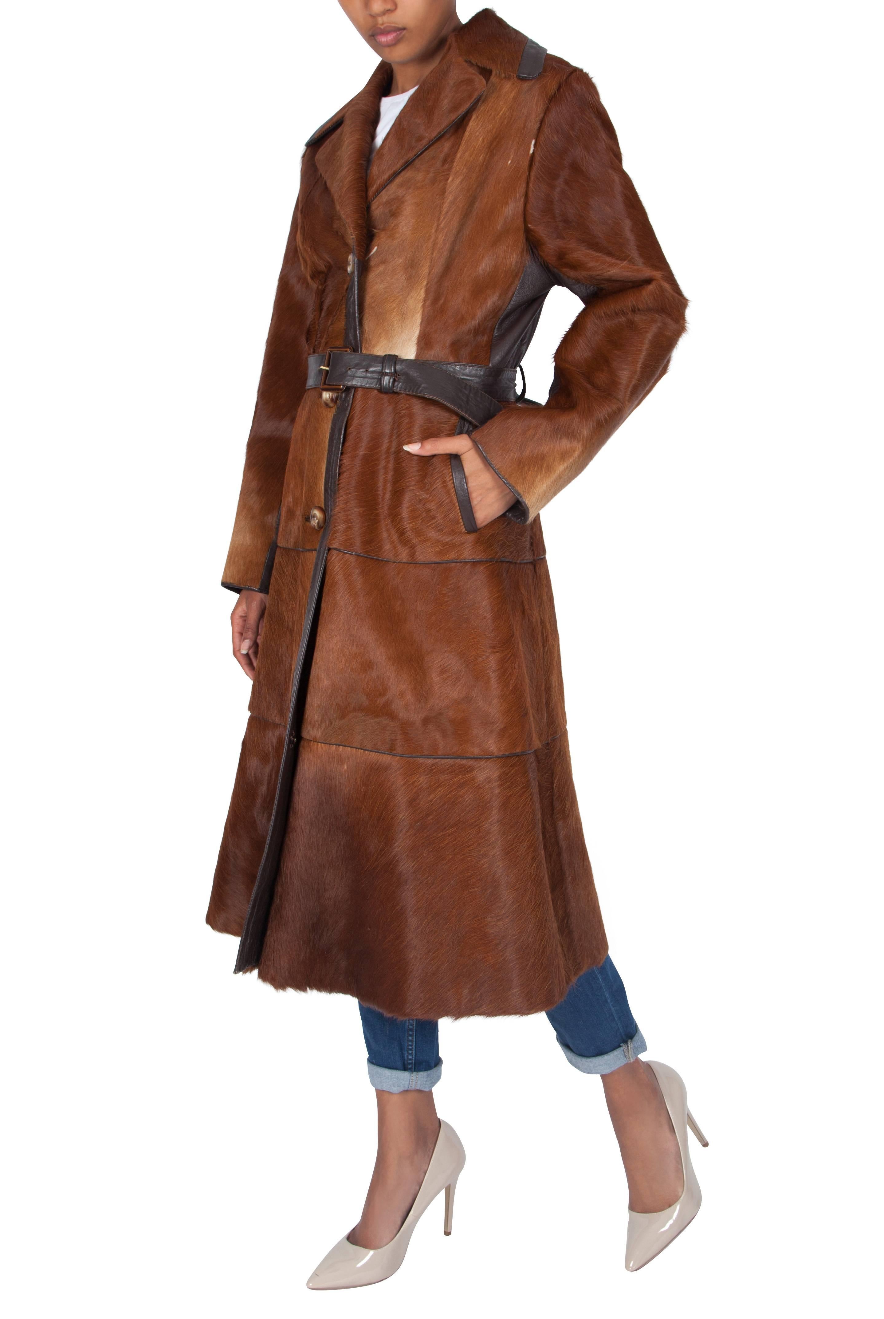 1970'S Brown Pony Skin Overcoat with Leather Belt 4