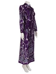 1960's Purple and White Art Nouveu Print Velvet Dress