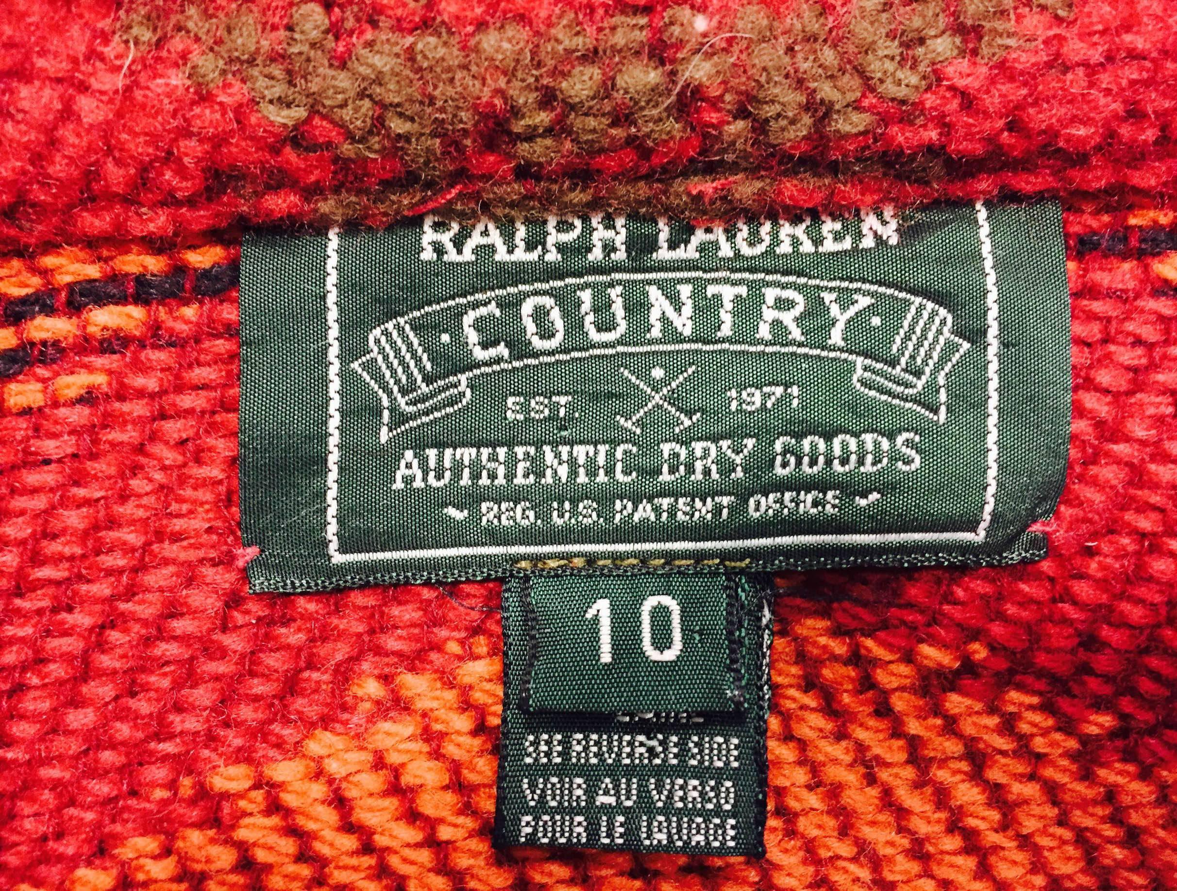1980's Ralph Lauren Country Red Navajo Wool Coat For Sale 5