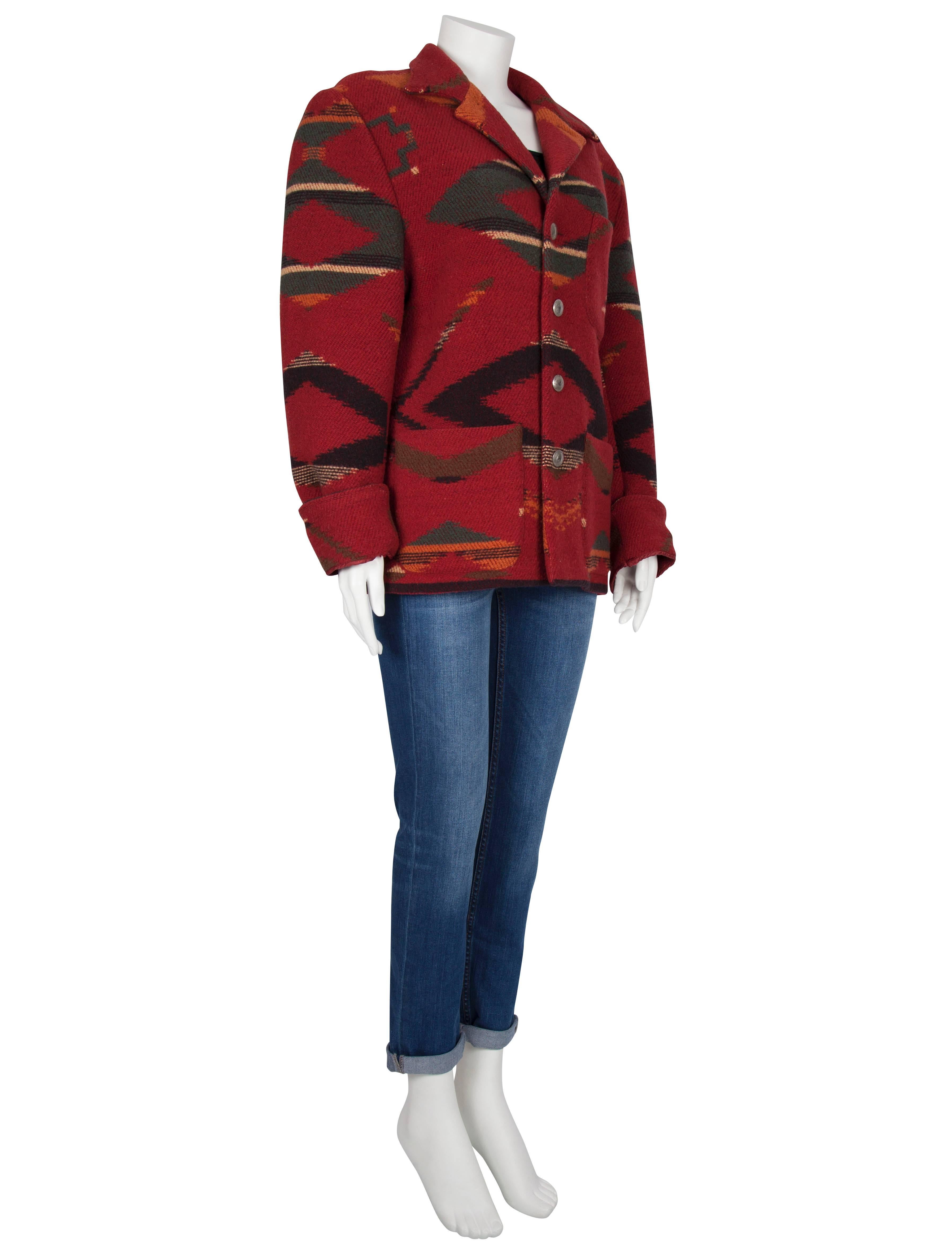 1980's Ralph Lauren Country Red Navajo Wool Coat In Excellent Condition For Sale In London, GB