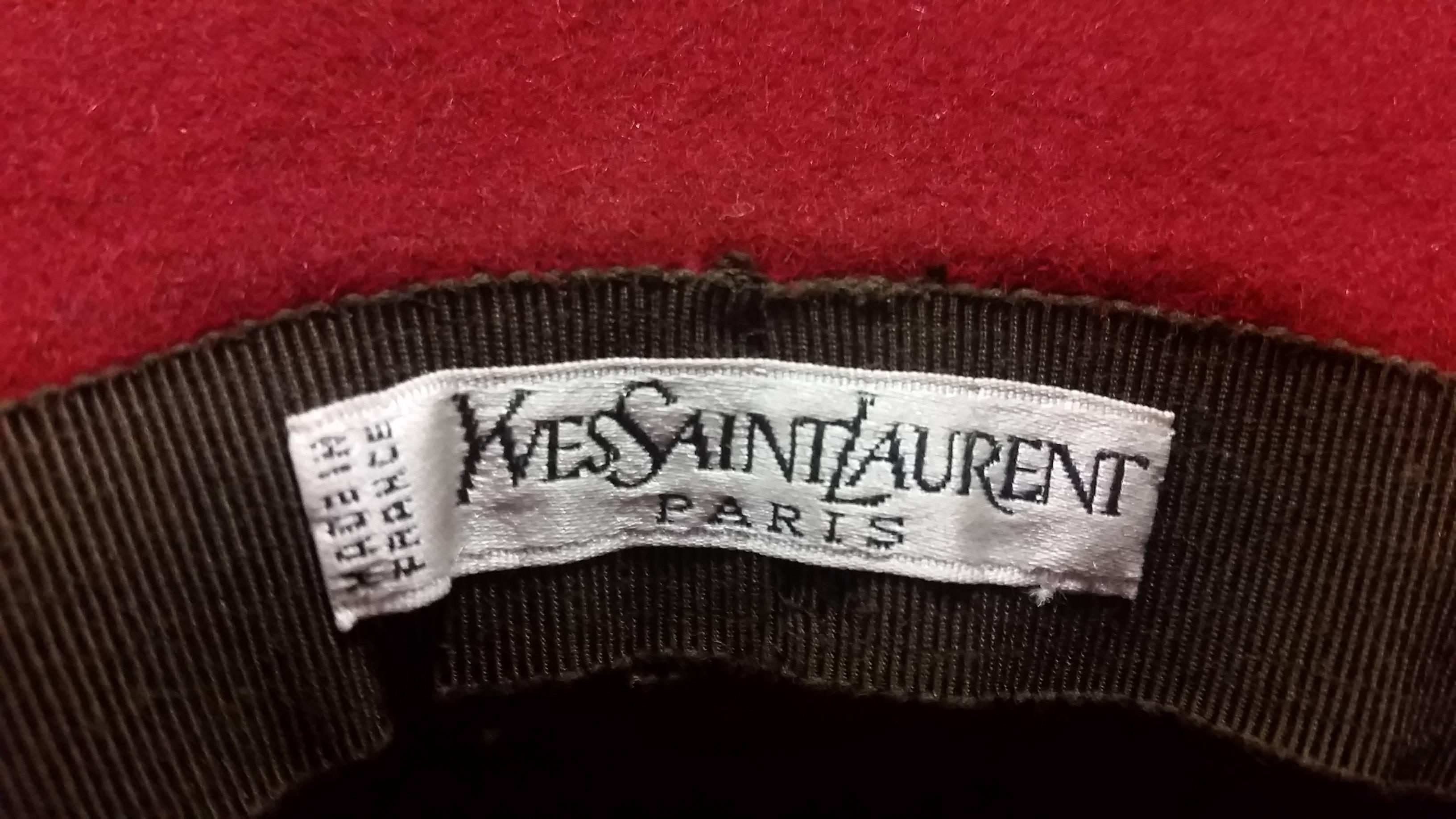 1970s Yves Saint Laurent Couture Crimson Floppy Felt Hat with Leather Stitching In Excellent Condition For Sale In London, GB