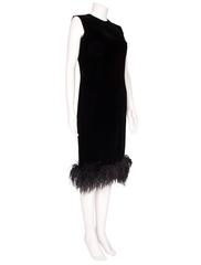 Black Velvet Ostrich Trim Dress