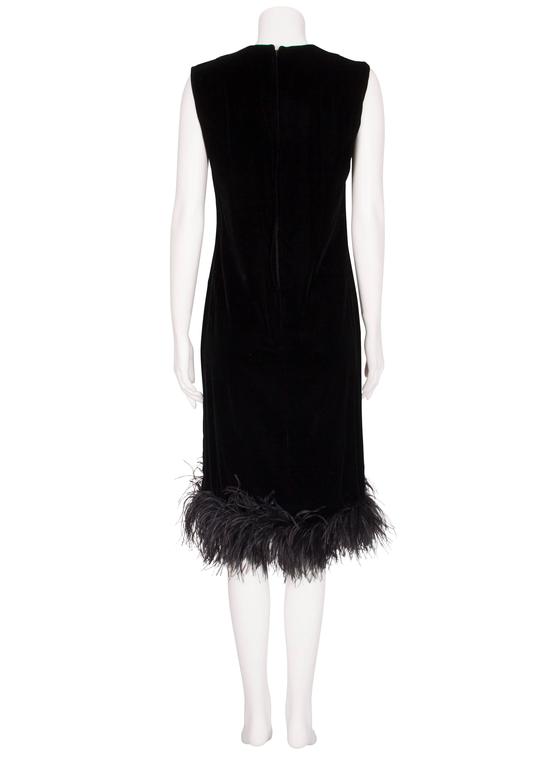Black Velvet Ostrich Trim Dress For Sale at 1stDibs