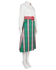 1970's Bill Blass for Bond Street White & Checked Belted Coat Dress with Scarf