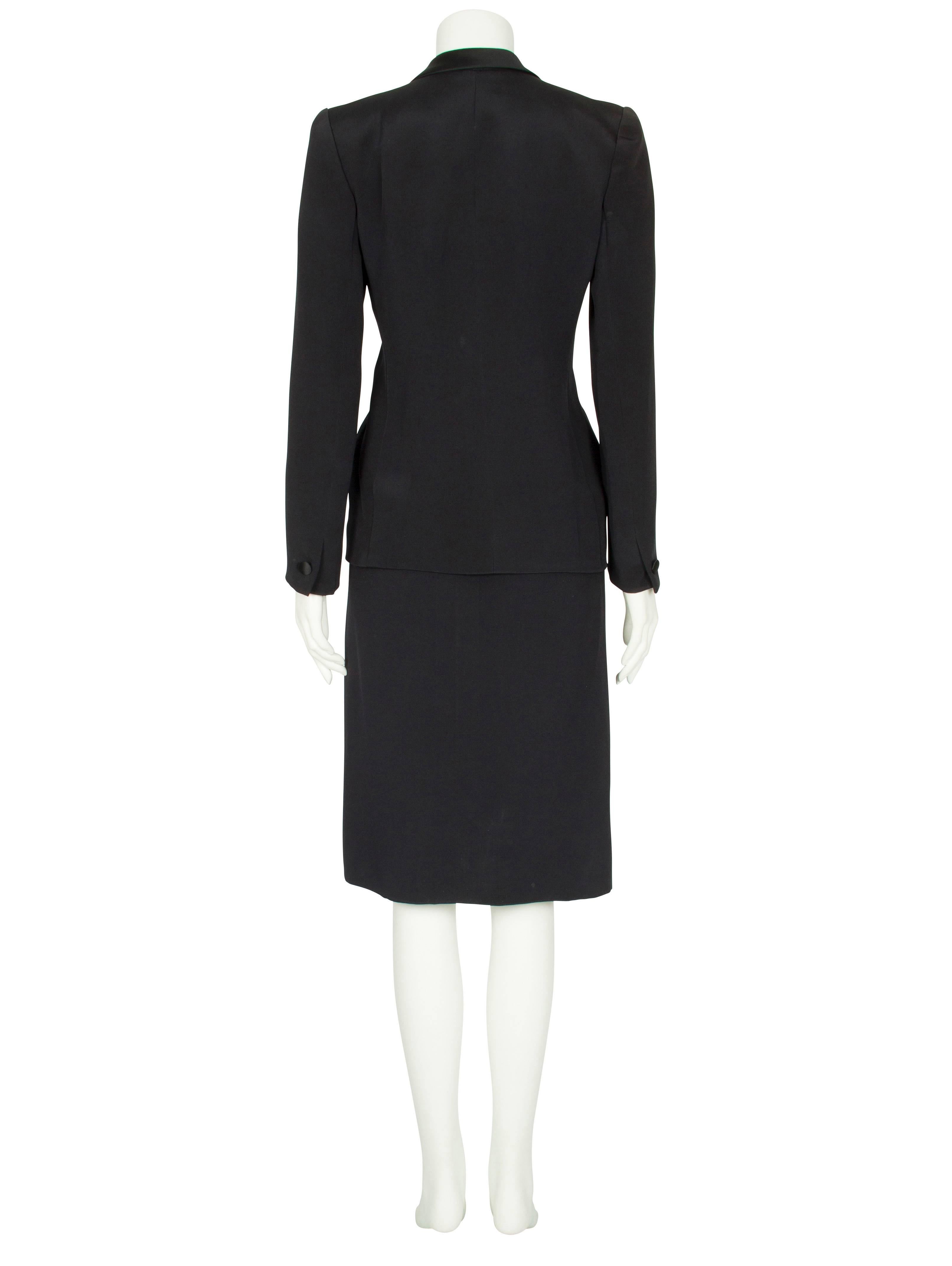A/W 1980 Dior Couture Navy Silk Satin Double Breasted Jacket & Wrap Skirt Suit In Excellent Condition For Sale In London, GB