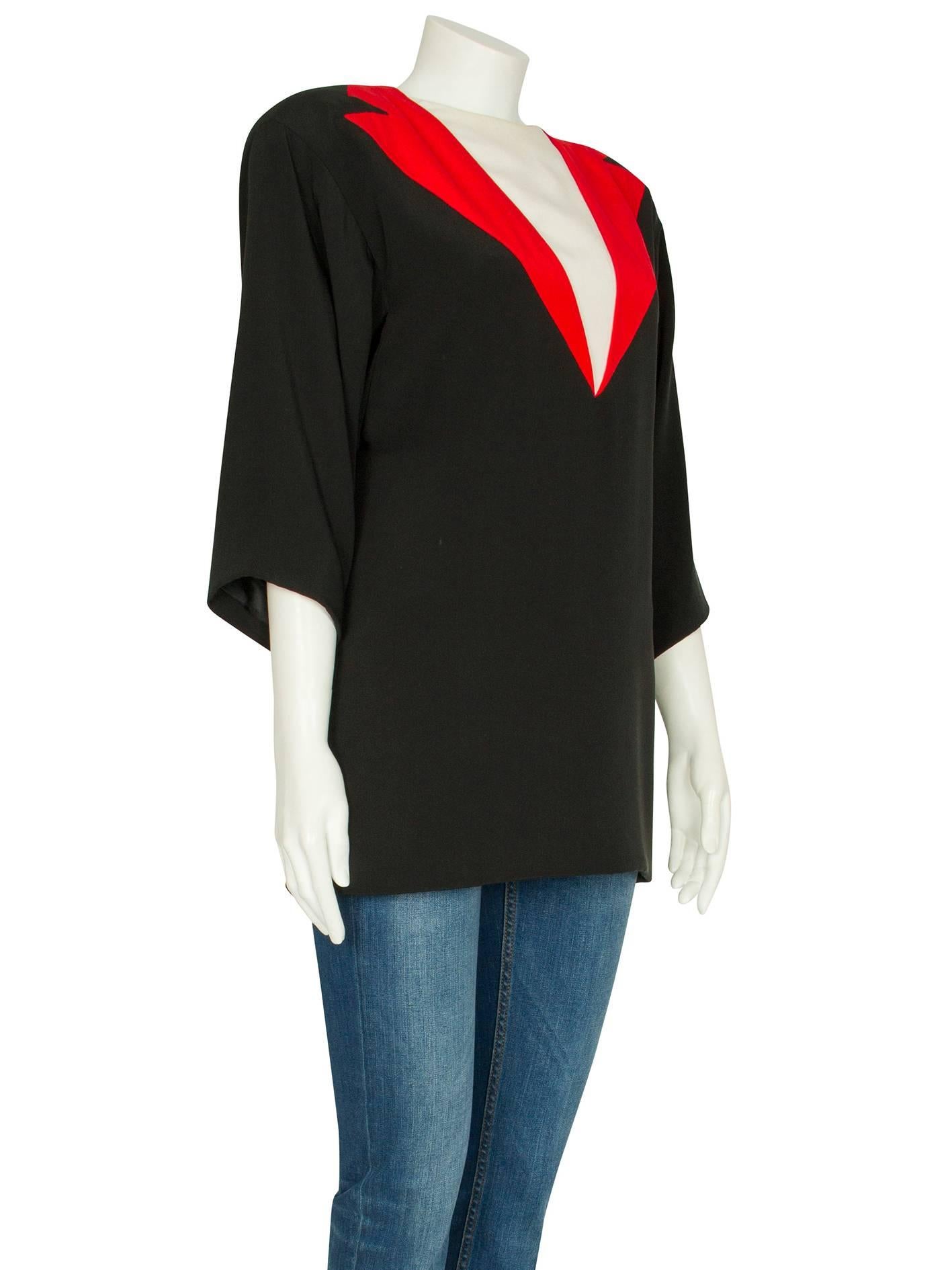 Women's S/S 1983 Dior Couture Black Red & Ivory Silk Trompe L'Oeil Boxy Tunic For Sale