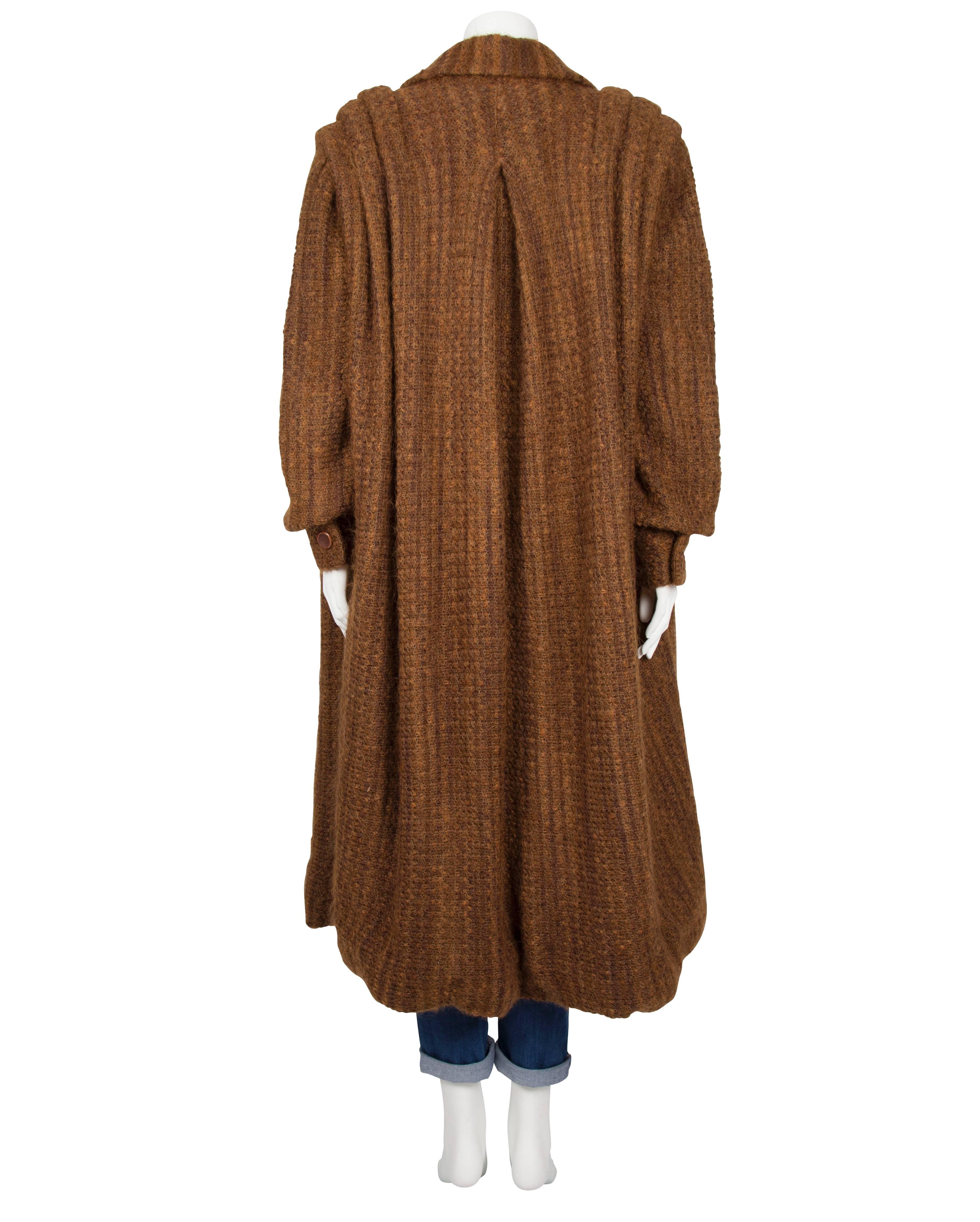 Brown 1950s Harald Ochre Boucle Wool Loose Coat with Pleating on Shoulders For Sale