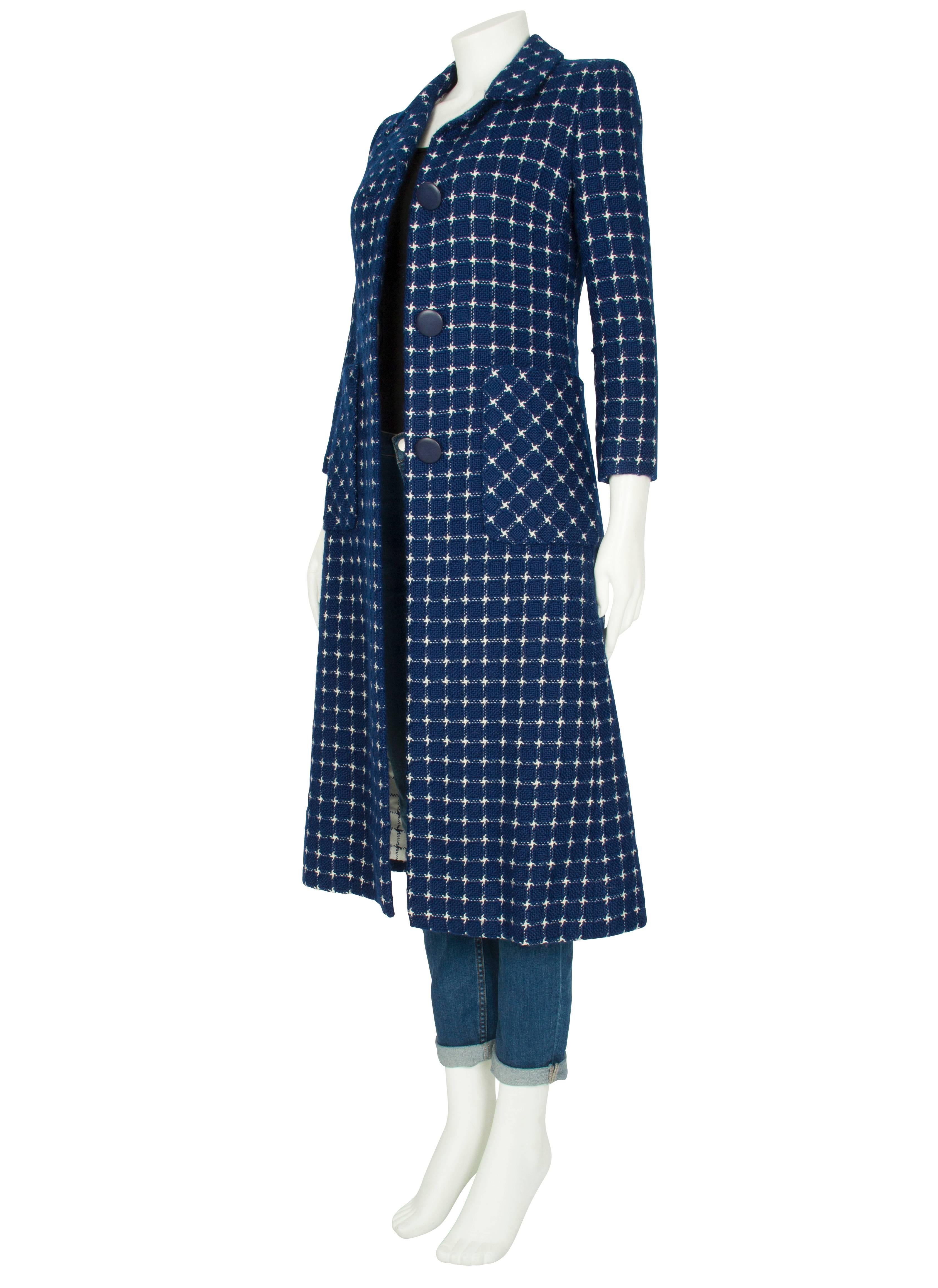 Black Harald Navy Checked Print Coat For Sale