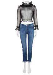 1960's Black Sheer Top with Statement Ruffle Collar