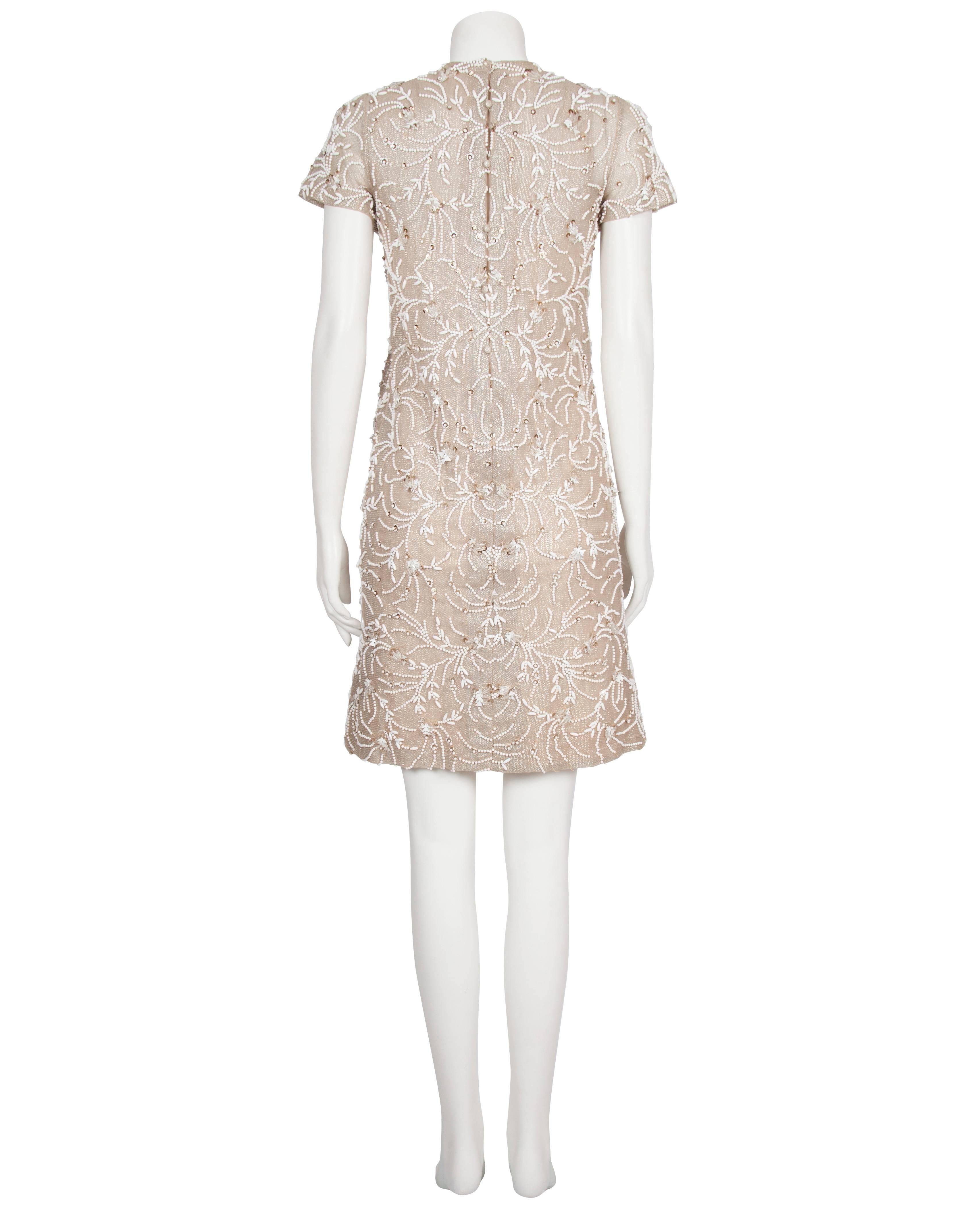 Women's 1960s Malcolm Starr Metallic and Ivory Beaded Shift Dress For Sale