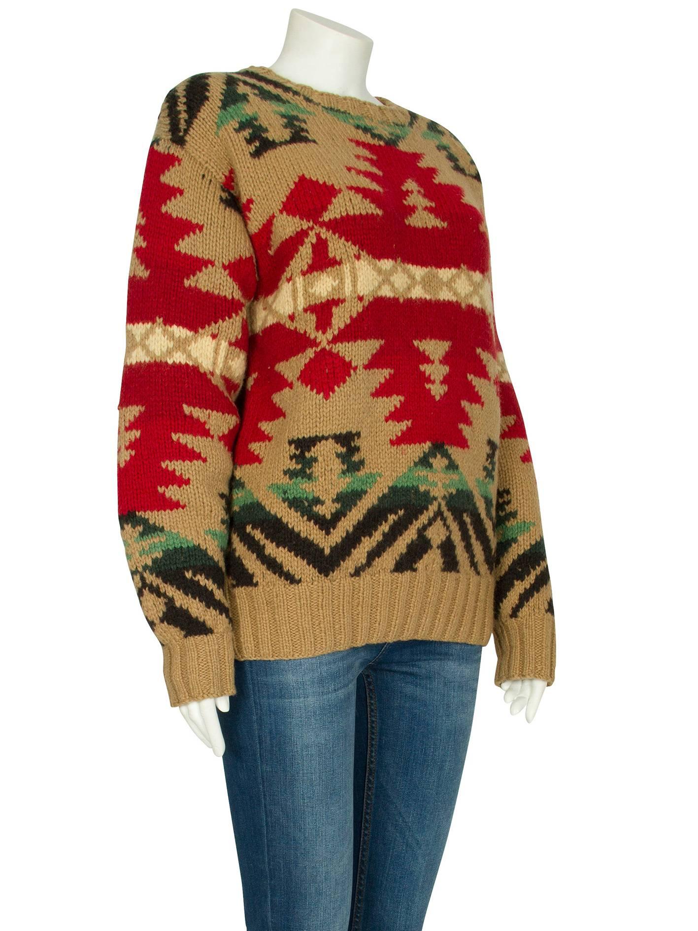 1980s Ralph Lauren Wool Beige Jumper With Southwestern Print In Excellent Condition For Sale In London, GB
