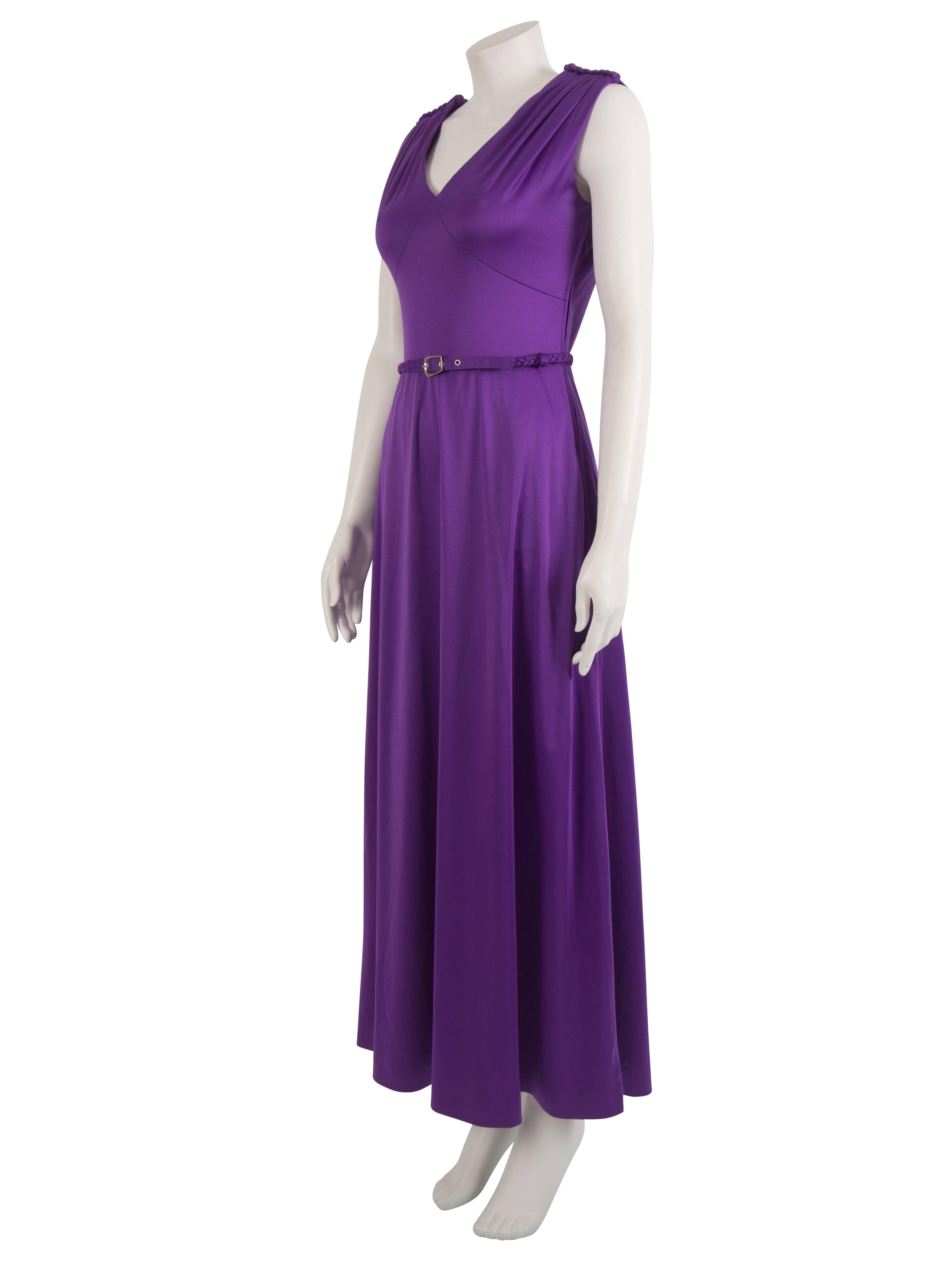 Women's 1970's Purple Jersey Belted Disco Dress For Sale