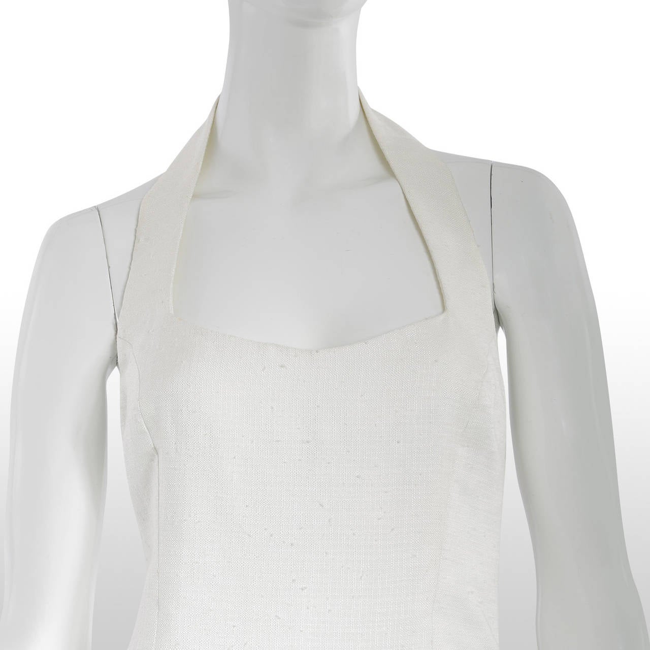 Women's 1990’s Bruce Oldfield Custom White Linen Halter Neck Mini Dress For Sale
