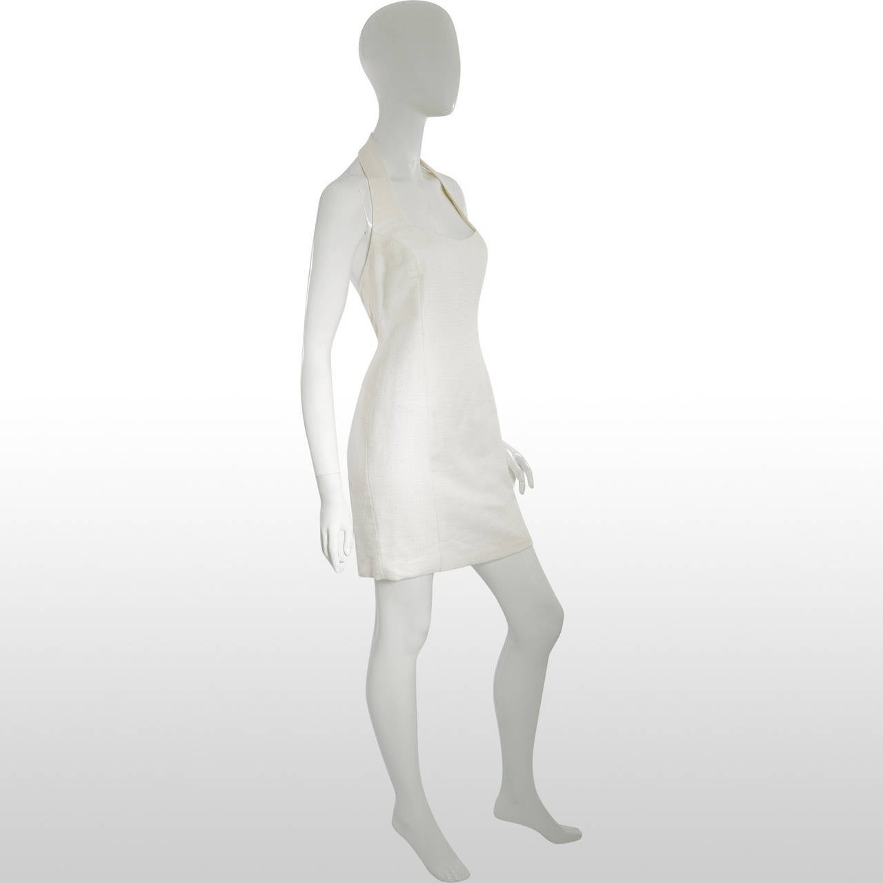 1990’s Bruce Oldfield Custom White Linen Halter Neck Mini Dress In Good Condition For Sale In London, GB