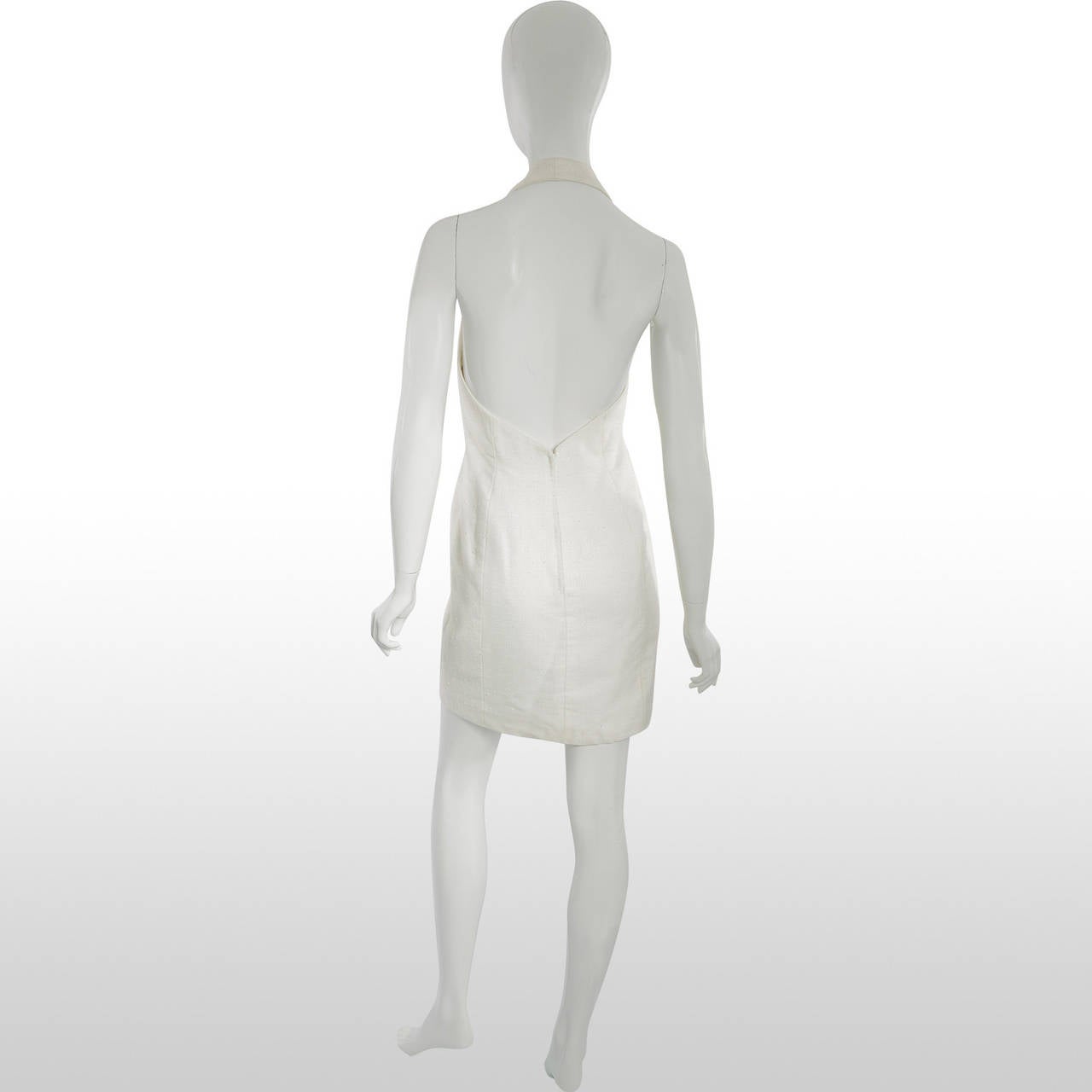 Gray 1990’s Bruce Oldfield Custom White Linen Halter Neck Mini Dress For Sale