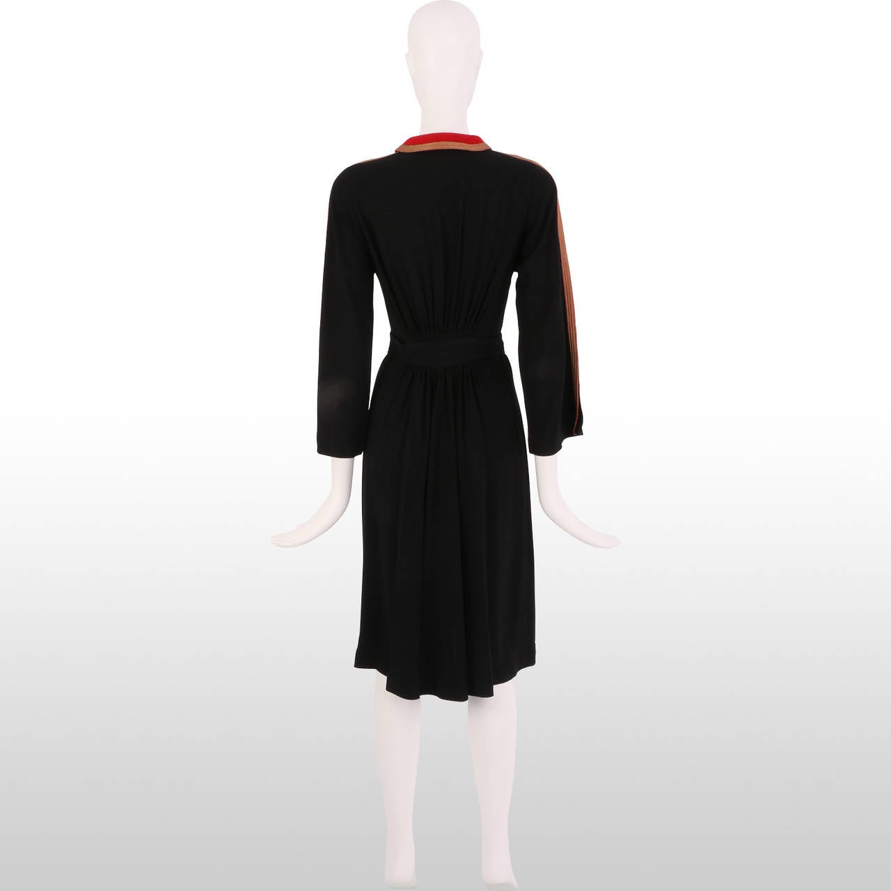 1930's Black Crepe Dress with Braid Trim Peter Pan Collar In Excellent Condition In London, GB