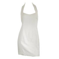 1990’s Bruce Oldfield Custom White Linen Halter Neck Mini Dress